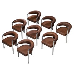 Nienkamper for De Sede Set of Eight Dining Chairs in Leather and Chromed Metal