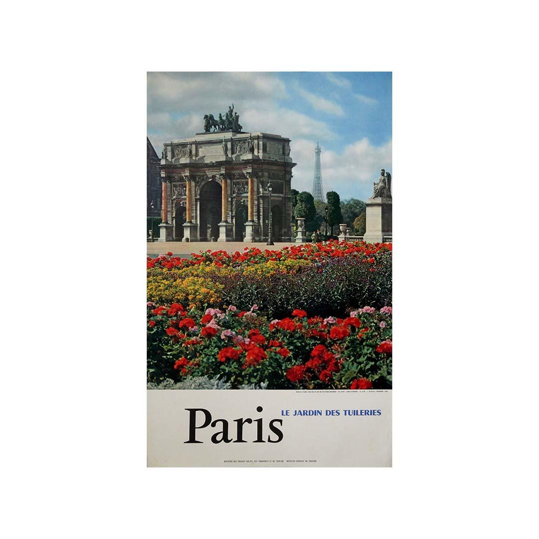 Original 1958 tourism poster Paris Jardin des Tuileries - Eiffel Tower For Sale 2