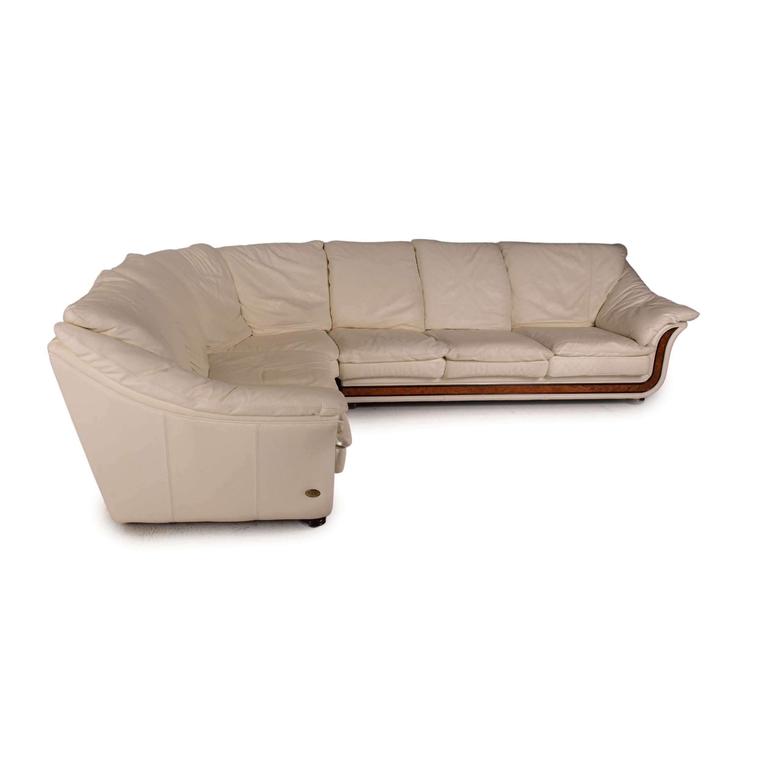 Contemporary Nieri Corniche Leather Sofa Cream Corner Sofa Couch For Sale