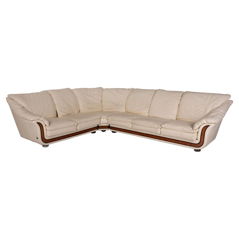 Nieri Corniche Leather Sofa Cream Corner Sofa Couch For Sale at 1stDibs