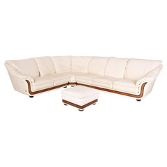Nieri Corniche Leather Sofa Set Cream Corner Sofa Couch Pouf