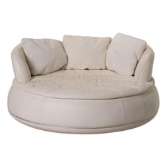 Nieri Espace Leather Sofa White Round Sofa Two-Seater Couch