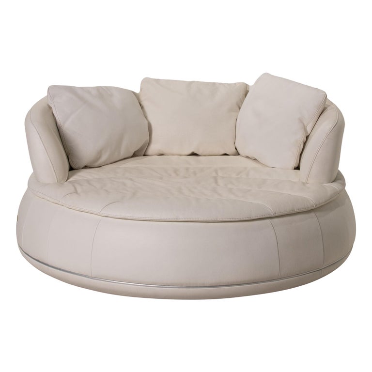 Nieri Espace Leather Sofa White Round, Round Leather Sofa