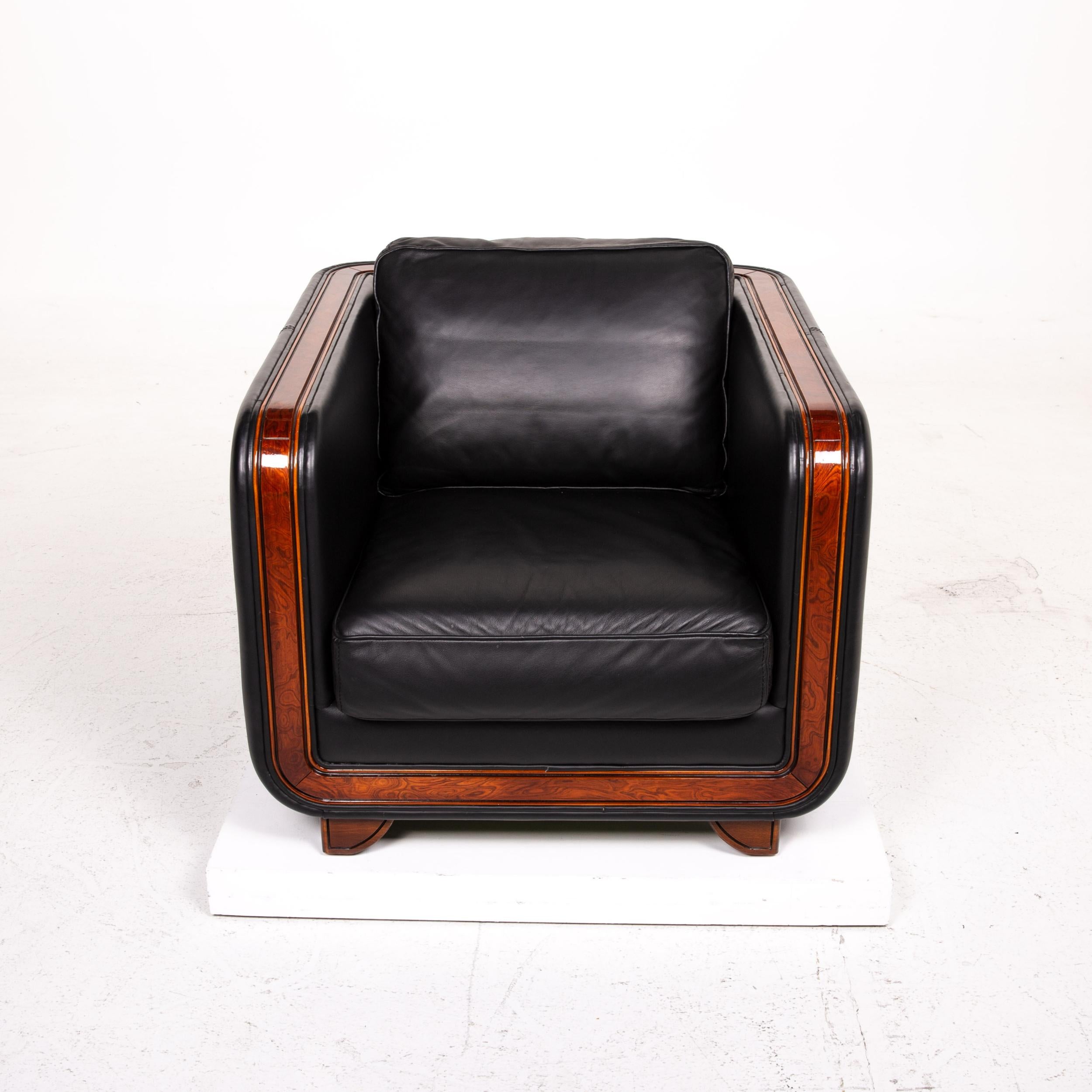 Nieri Leather Armchair Black Wood For Sale 1
