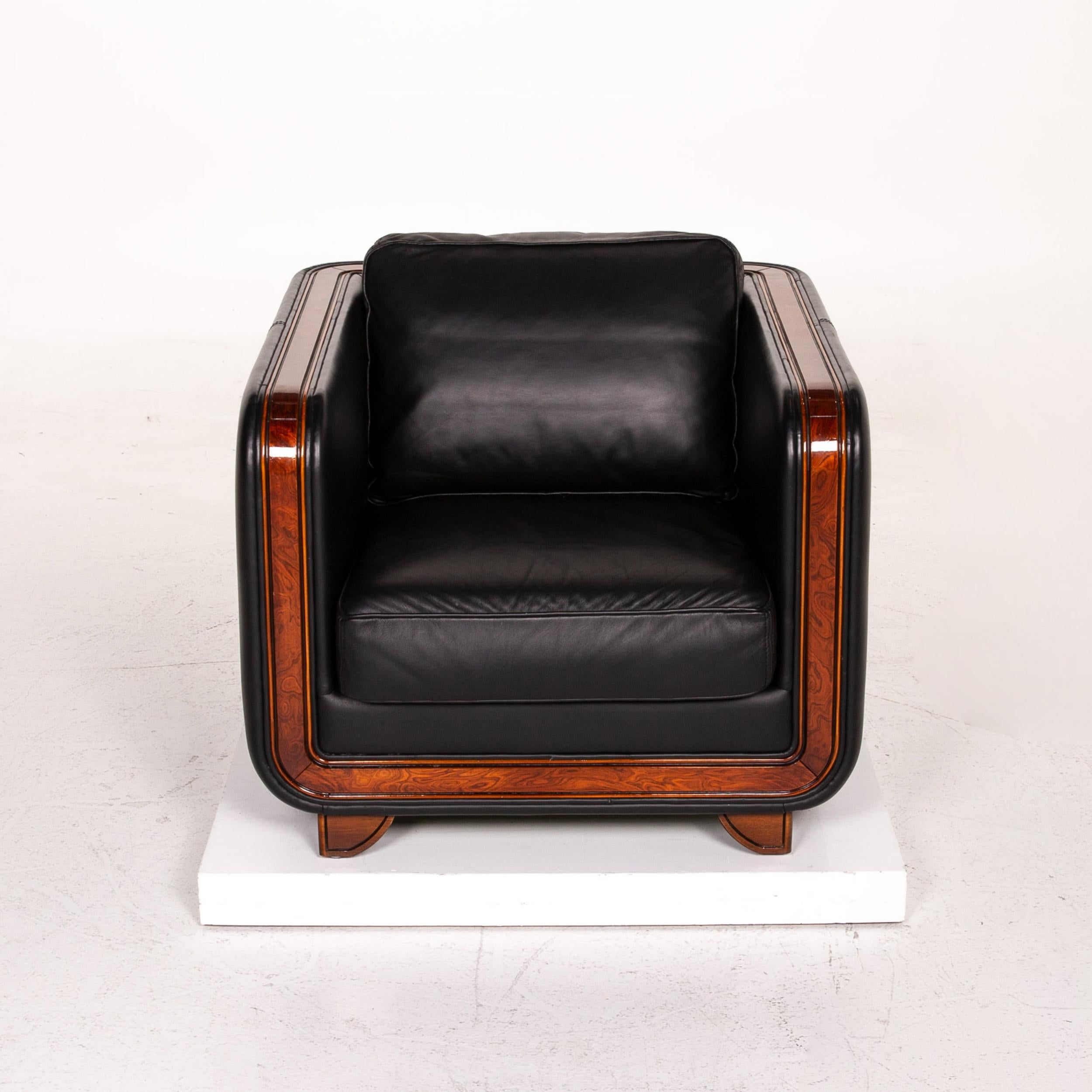 Nieri Leather Armchair Black Wood For Sale 2