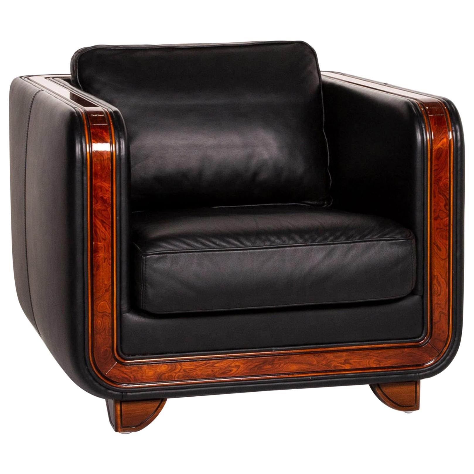 Nieri Leather Armchair Black Wood For Sale