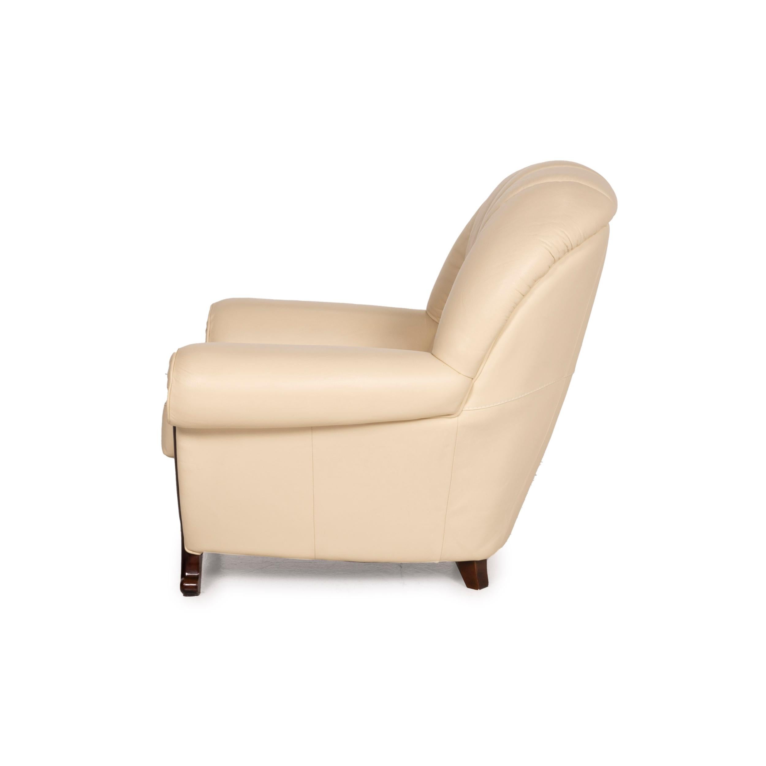 Nieri Leather Armchair Cream Wood 4