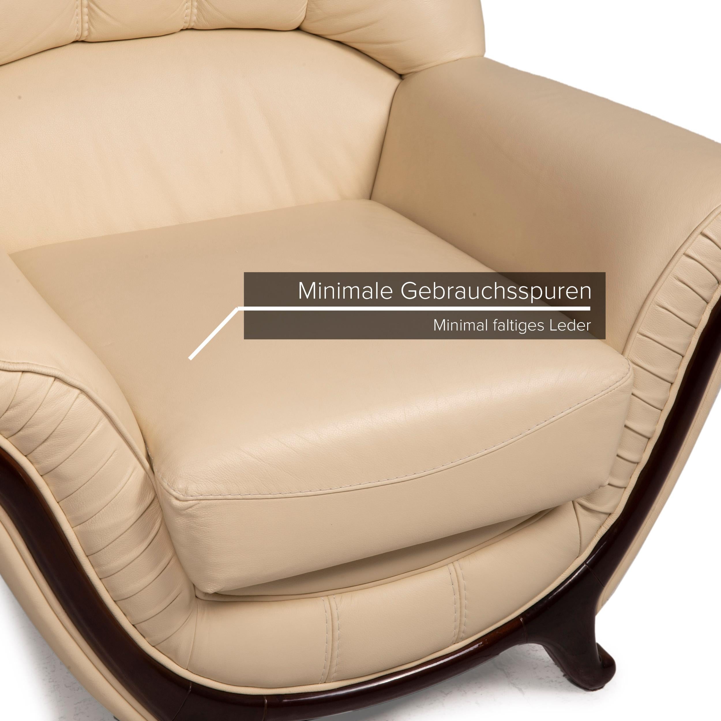 Modern Nieri Leather Armchair Cream Wood
