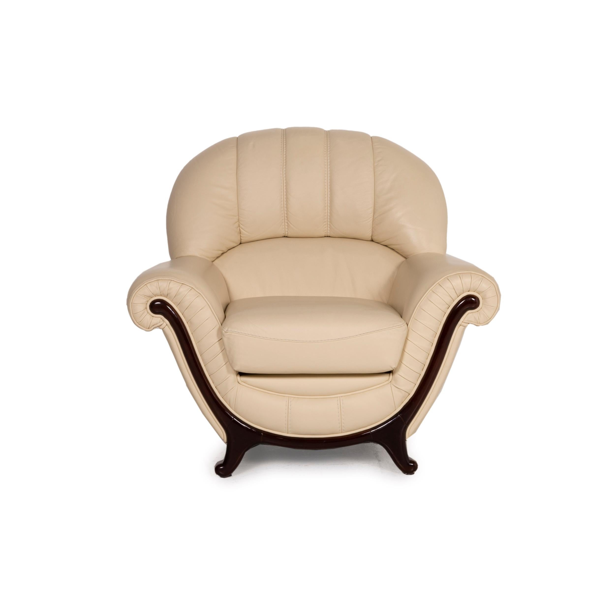 Contemporary Nieri Leather Armchair Cream Wood