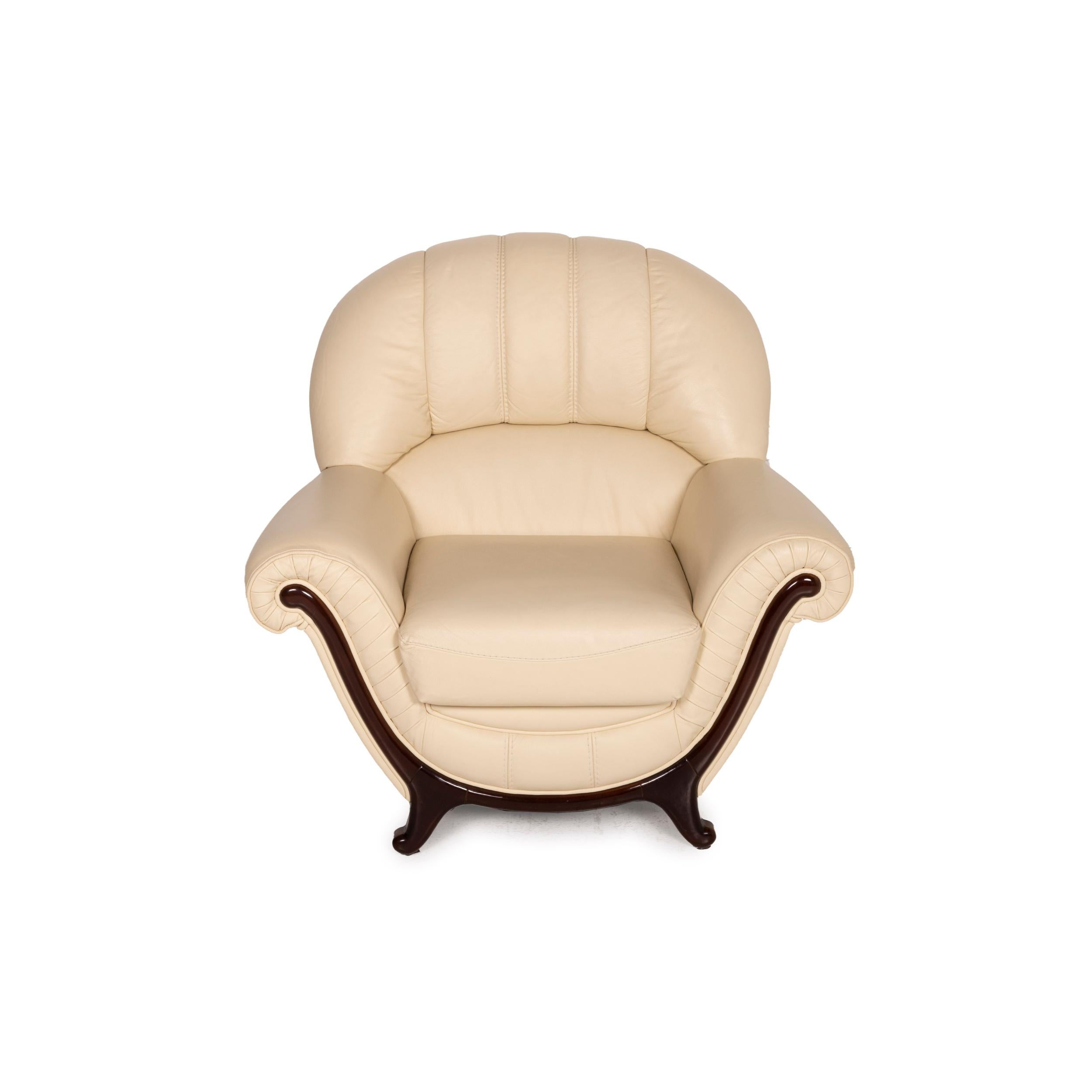 Nieri Leather Armchair Cream Wood 1