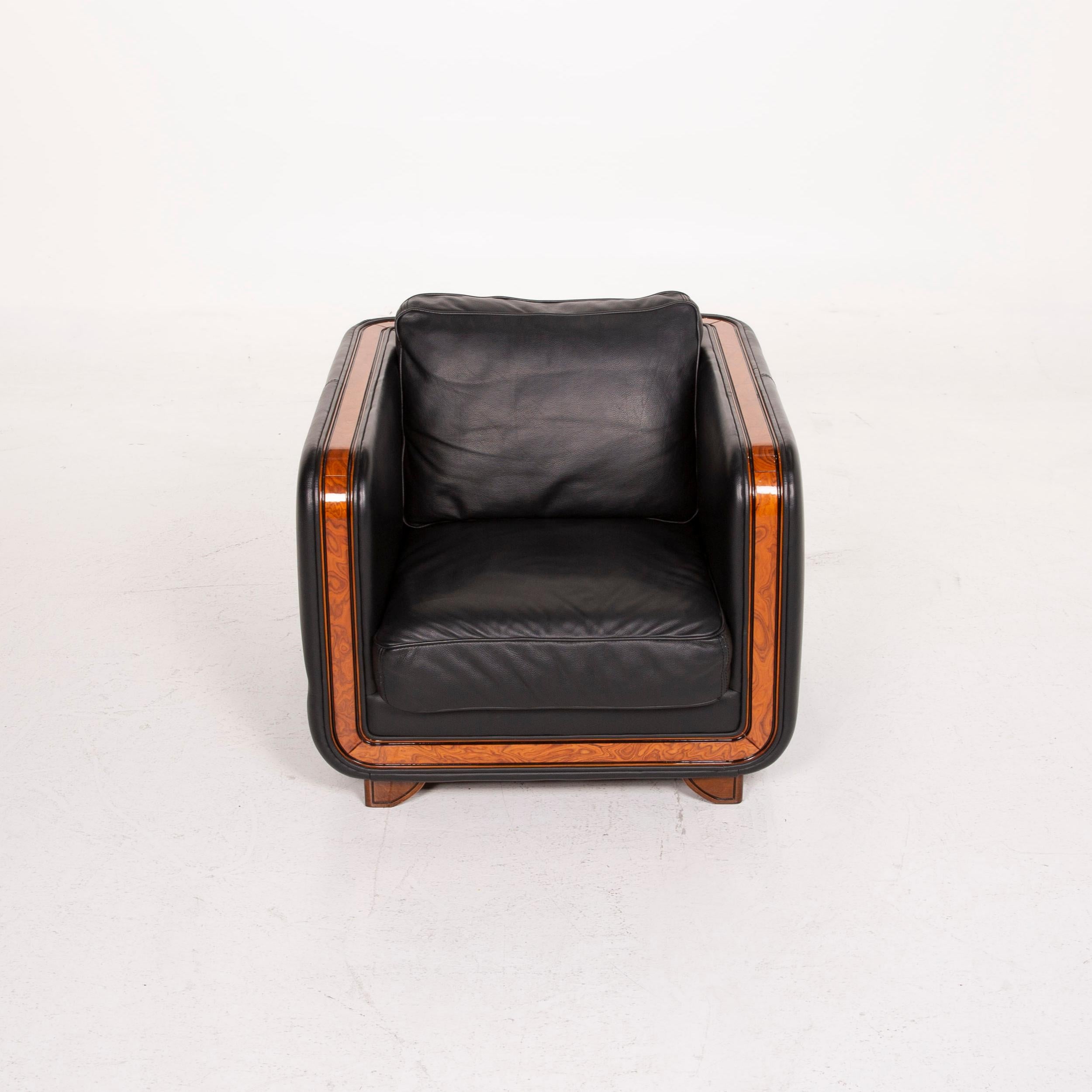 Nieri Leather Armchair Set Black Stool For Sale 4