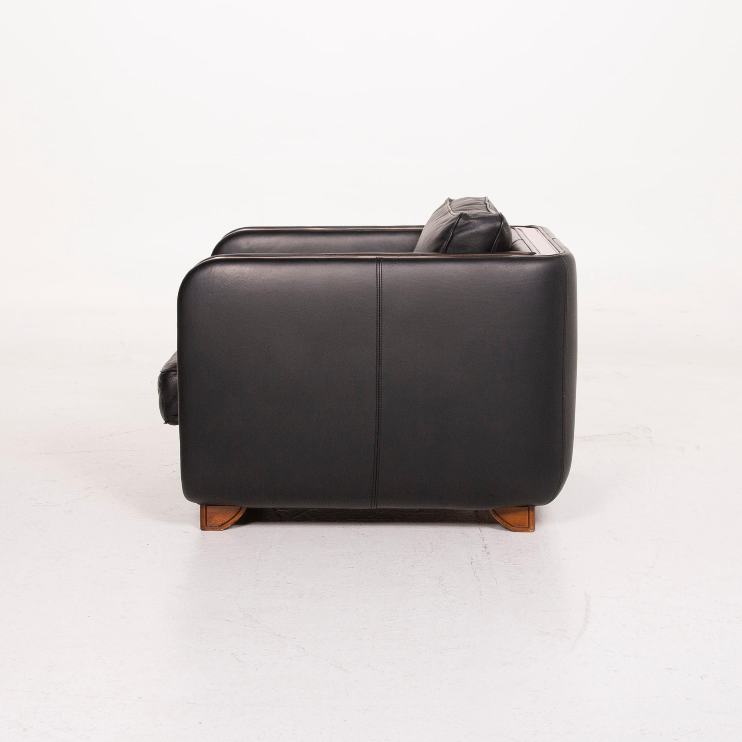 Nieri Leather Armchair Set Black Stool For Sale 7