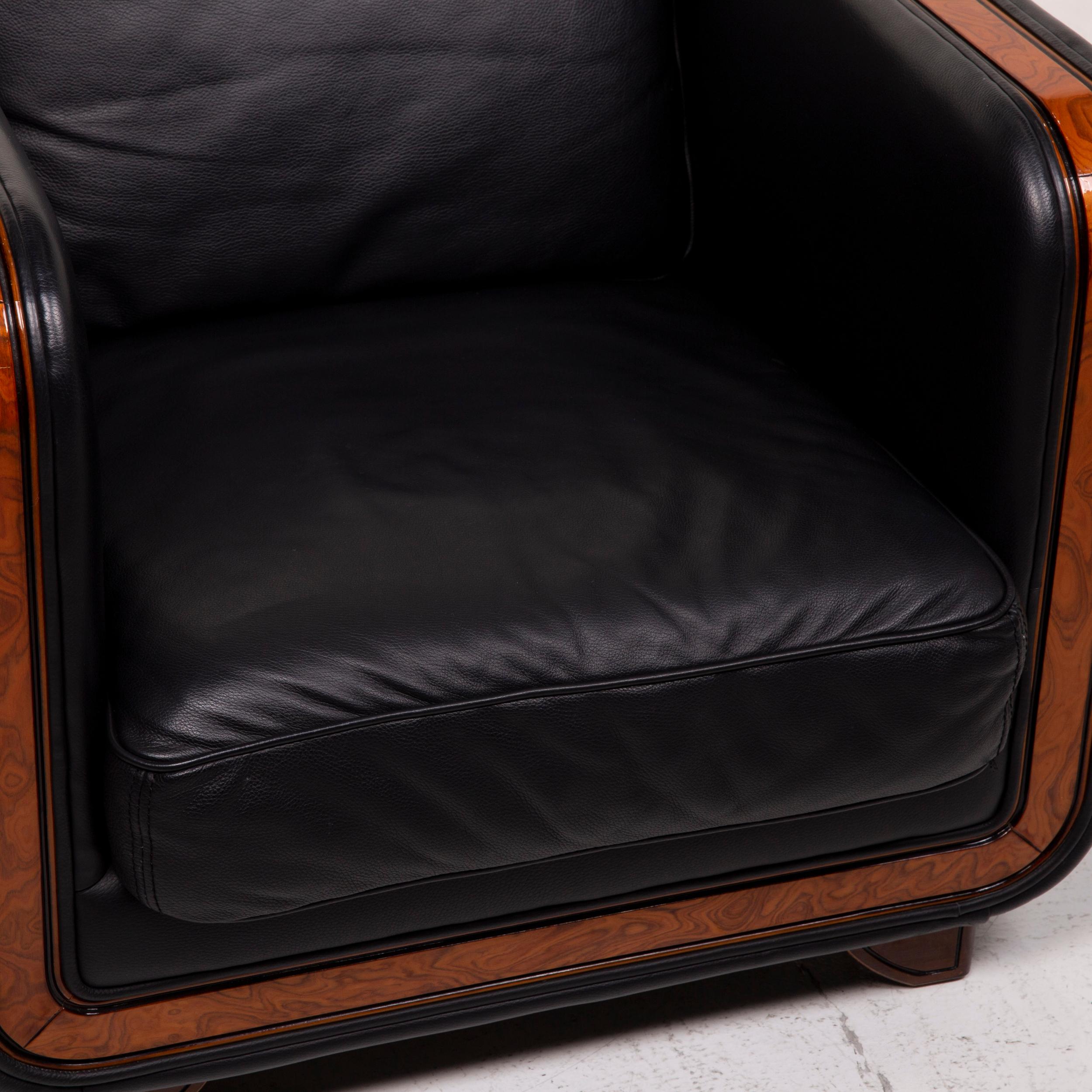 Italian Nieri Leather Armchair Set Black Stool For Sale