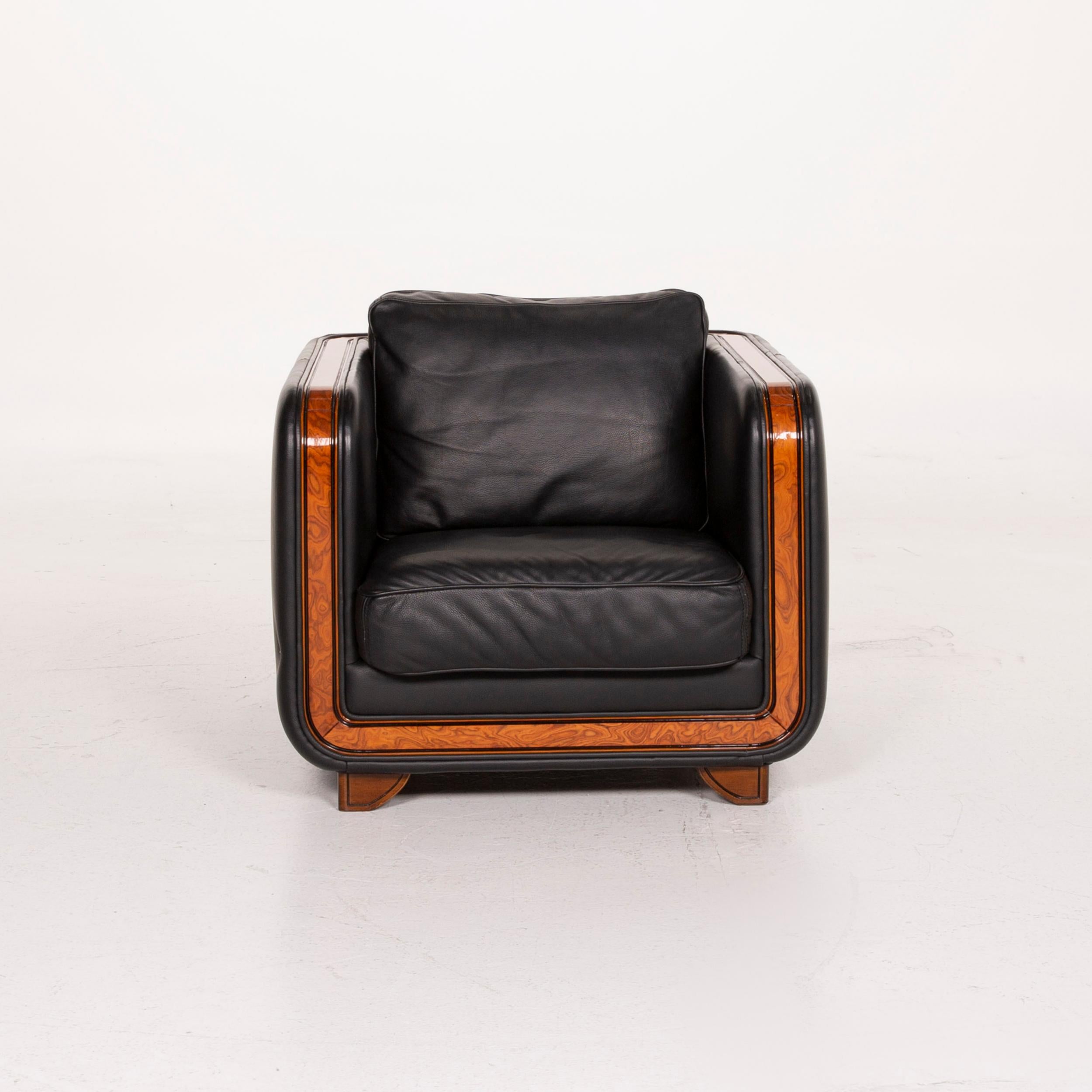 Nieri Leather Armchair Set Black Stool For Sale 3