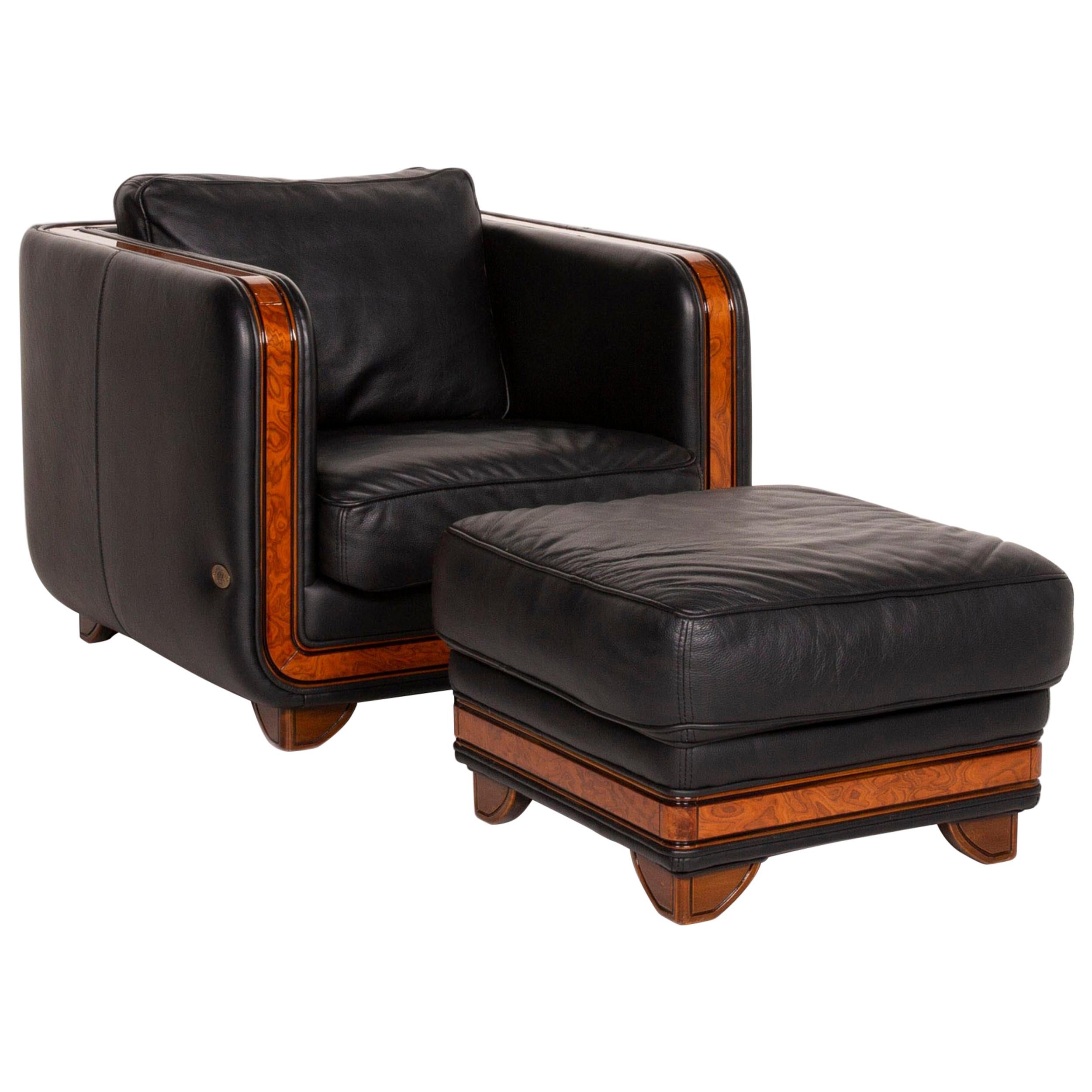 Nieri Leather Armchair Set Black Stool For Sale