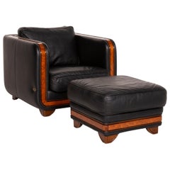 Nieri Leather Armchair Set Black Stool