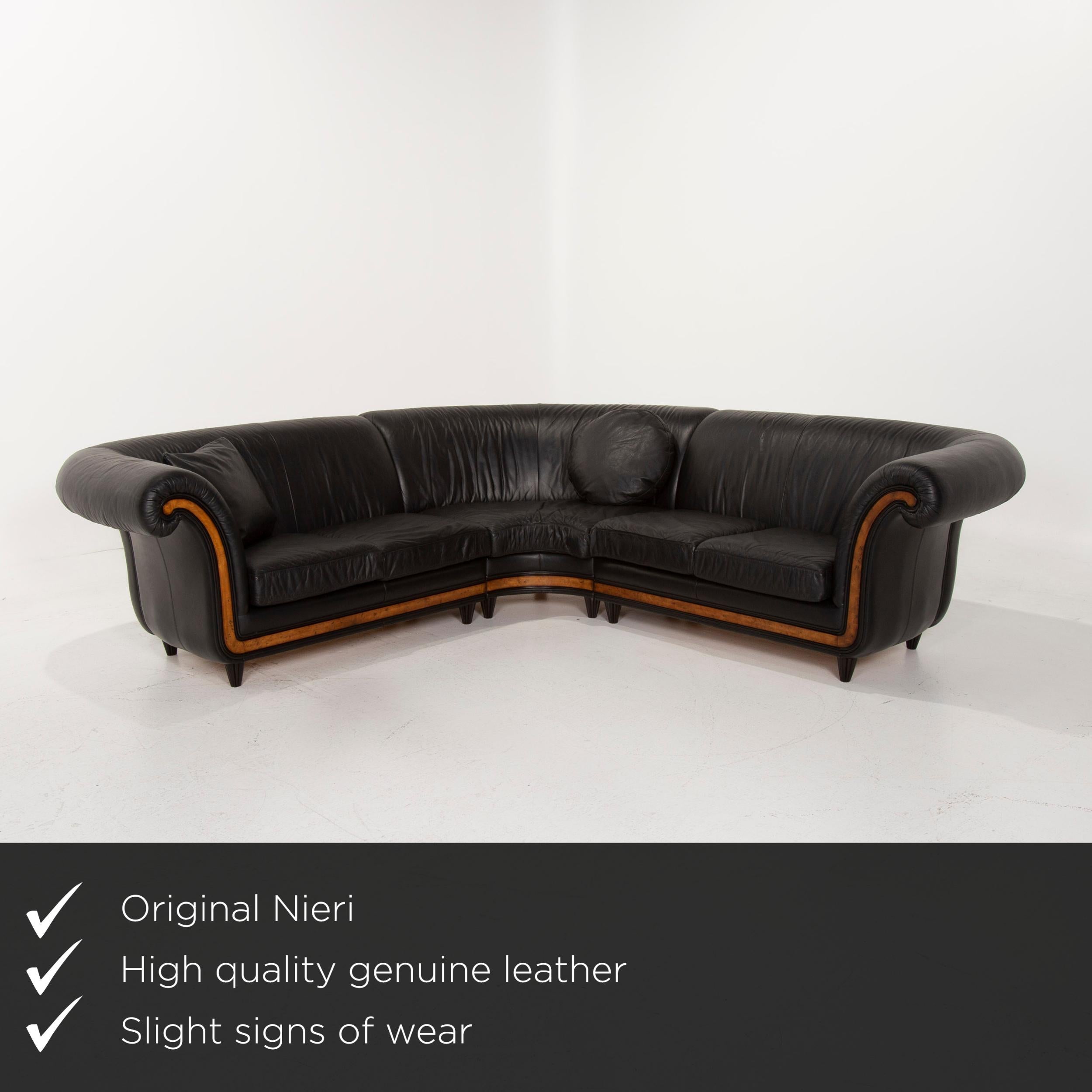 We present to you a Nieri leather sofa black corner sofa.

 

 Product measurements in centimetres:
 

 depth: 101
 width: 279
 height: 81
 seat height: 45
 rest height: 81
 seat depth: 57
 seat width: 166
 back height: 38.