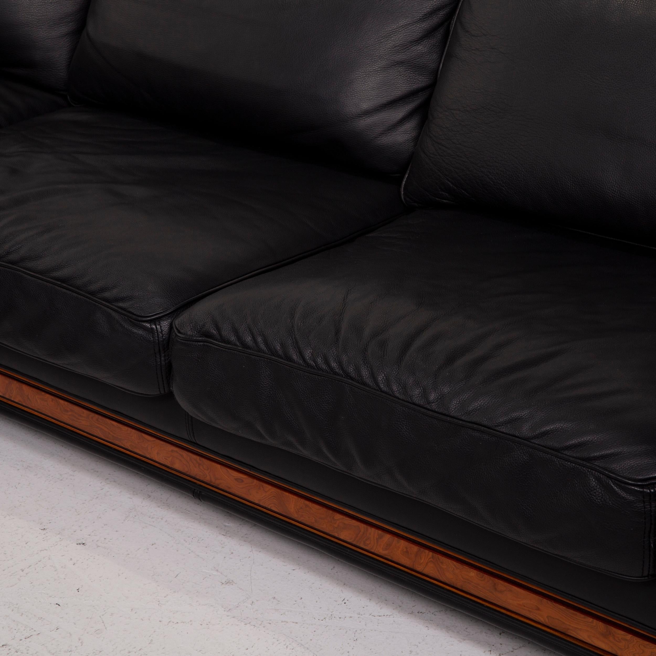 Modern Nieri Leather Sofa Black Corner Sofa For Sale