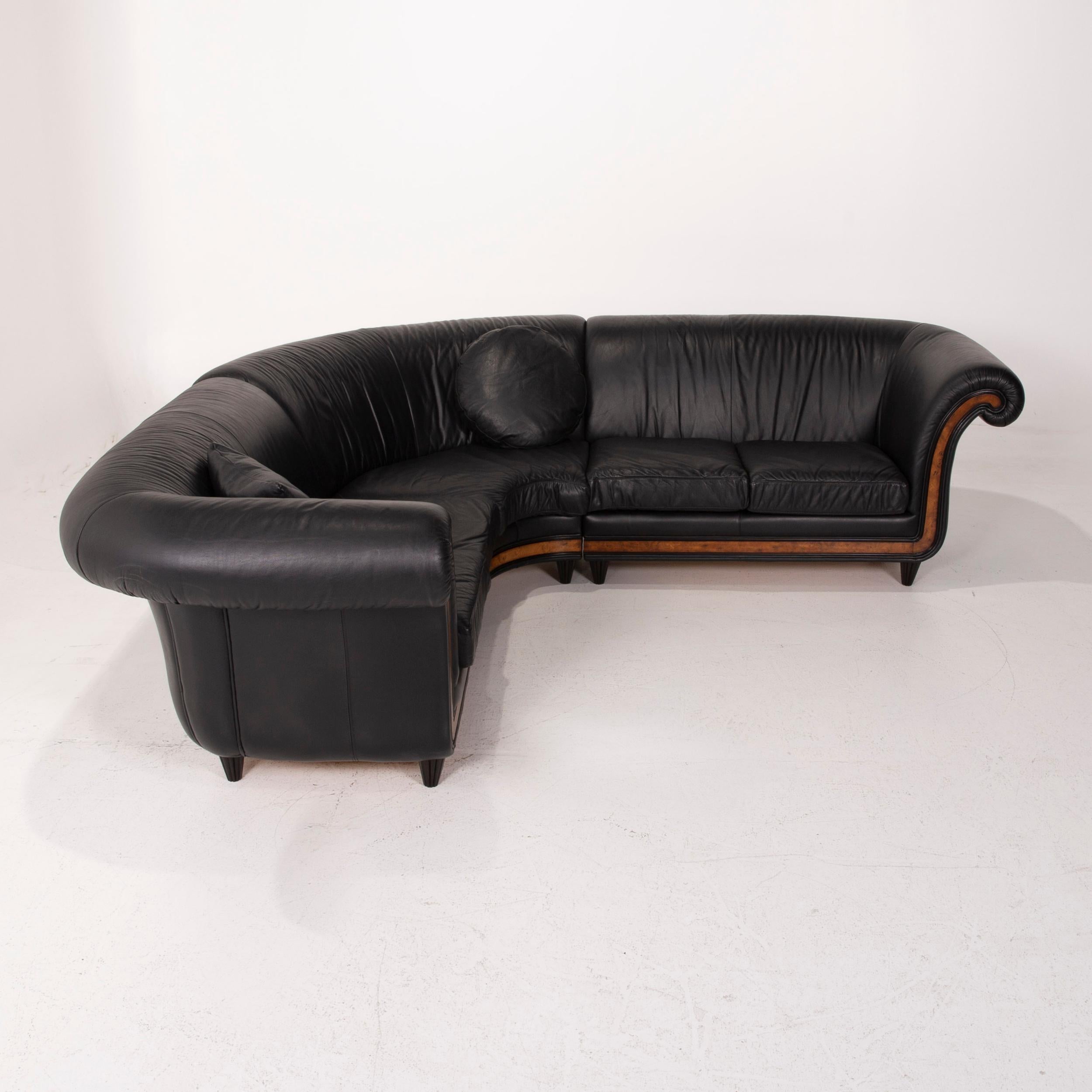 Contemporary Nieri Leather Sofa Black Corner Sofa For Sale