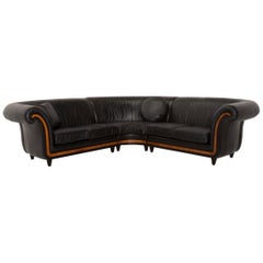 Nieri Leather Sofa Black Corner Sofa