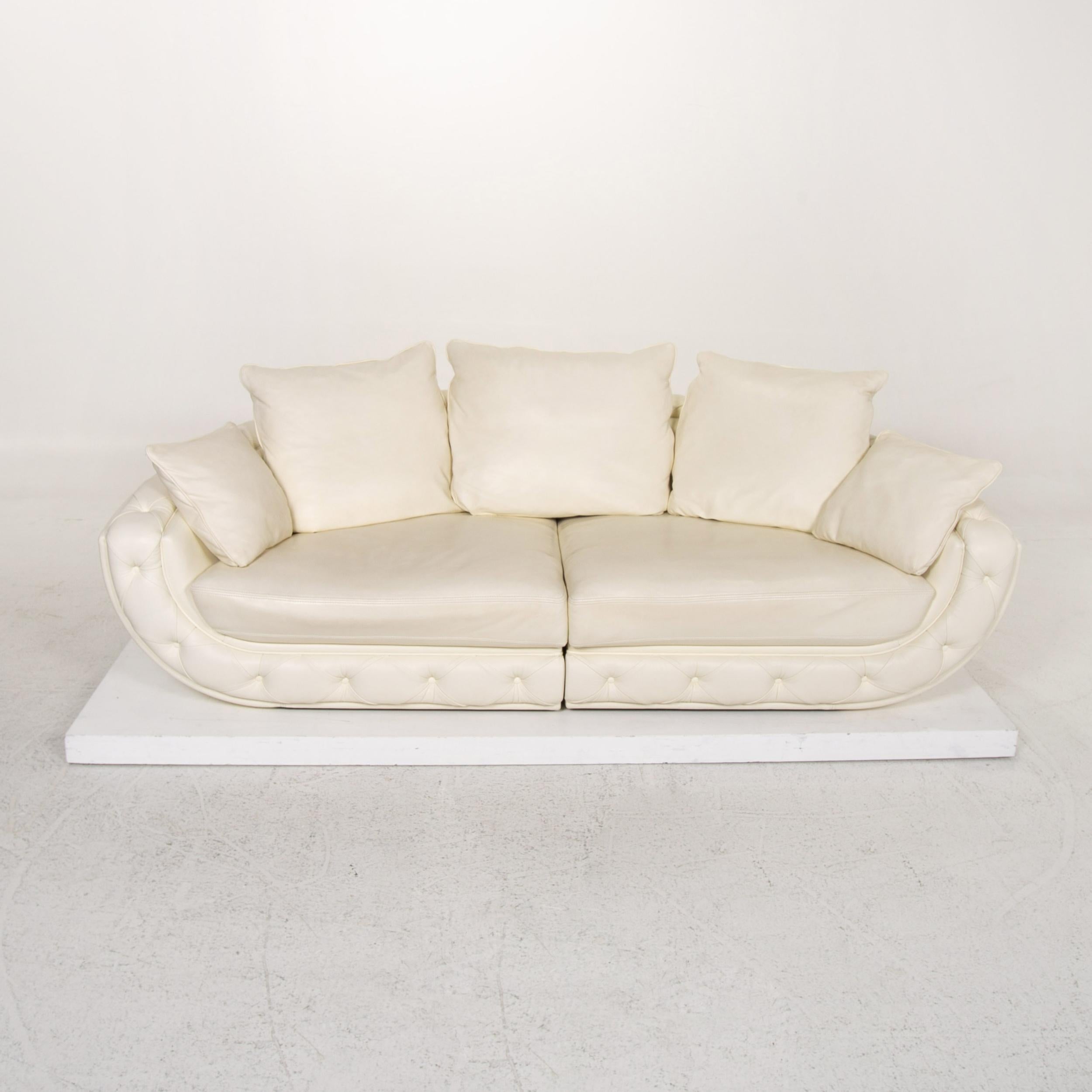 Nieri Leather Sofa Cream Four-Seat Couch For Sale 1