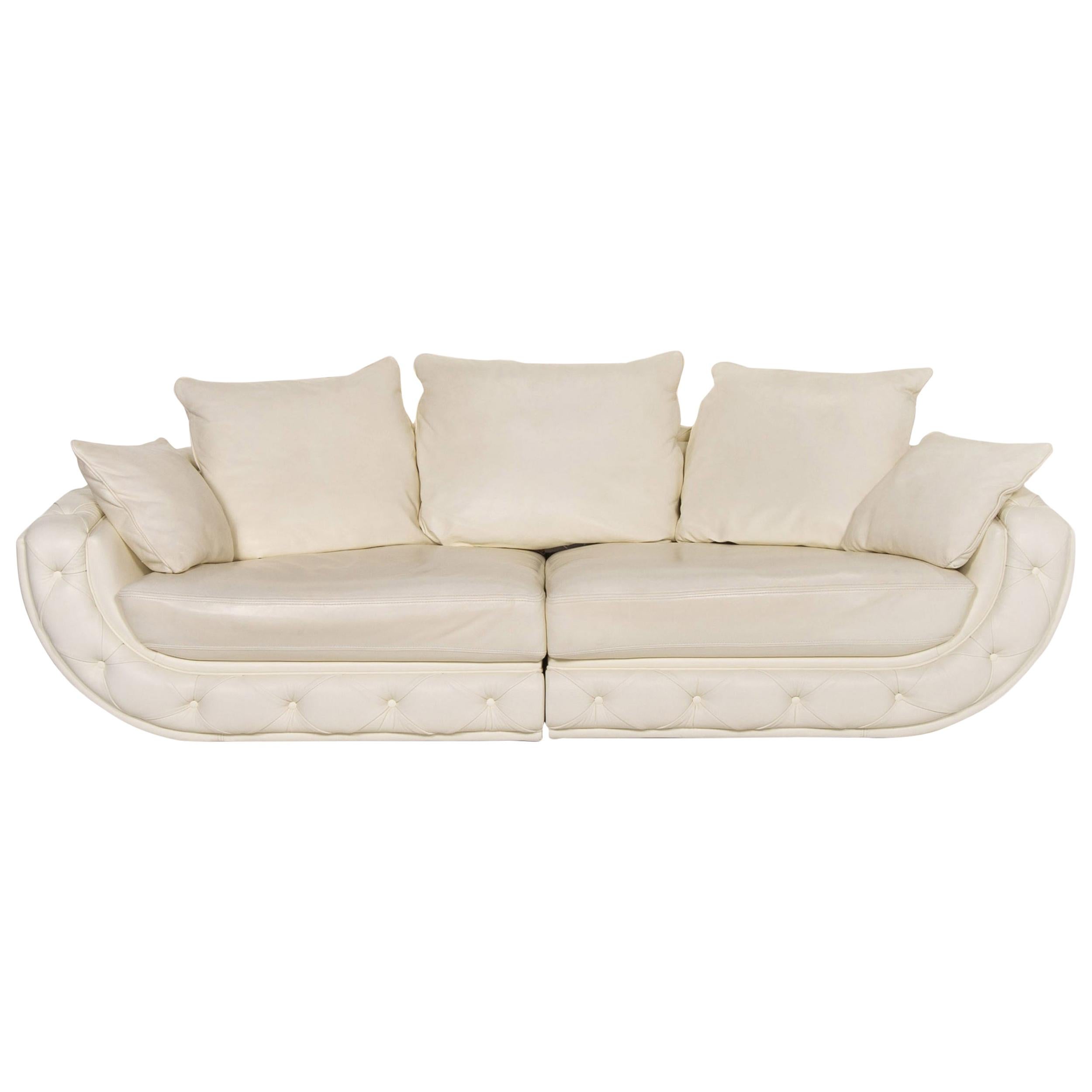 Nieri Leather Sofa Cream Four-Seat Couch For Sale