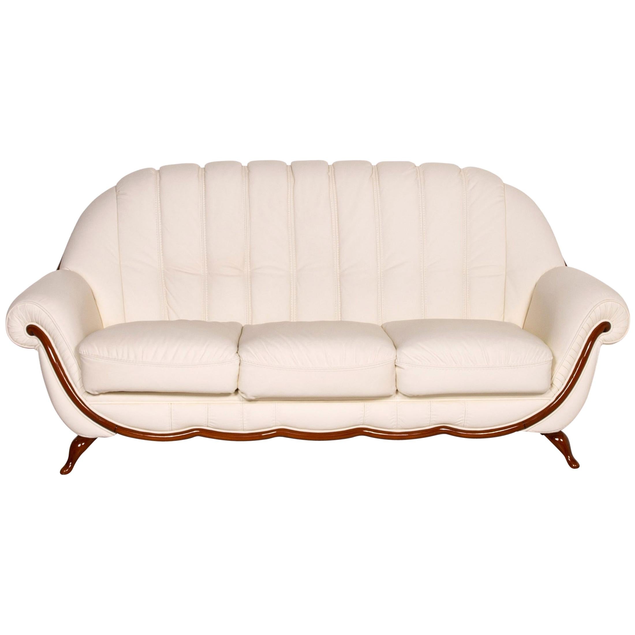 Nieri Leather Sofa Cream Three-Seat Couch For Sale