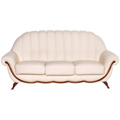Nieri Leather Sofa Cream Three-Seat Couch
