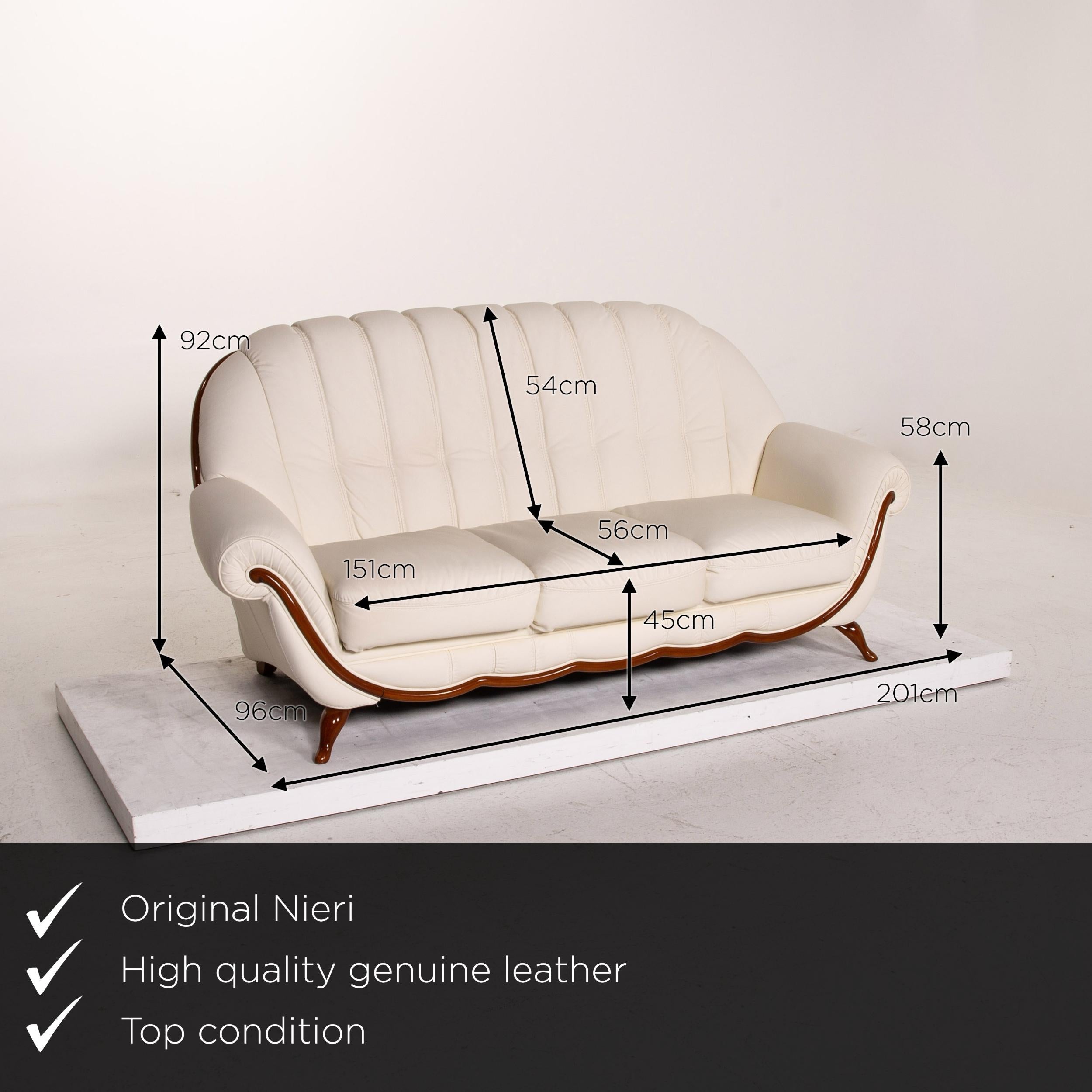 We present to you a Nieri leather sofa cream three-seat couch.


 Product measurements in centimeters:
 

Depth 96
Width 201
Height 92
Seat height 45
Rest height 58
Seat depth 56
Seat width 151
Back height 54.
 