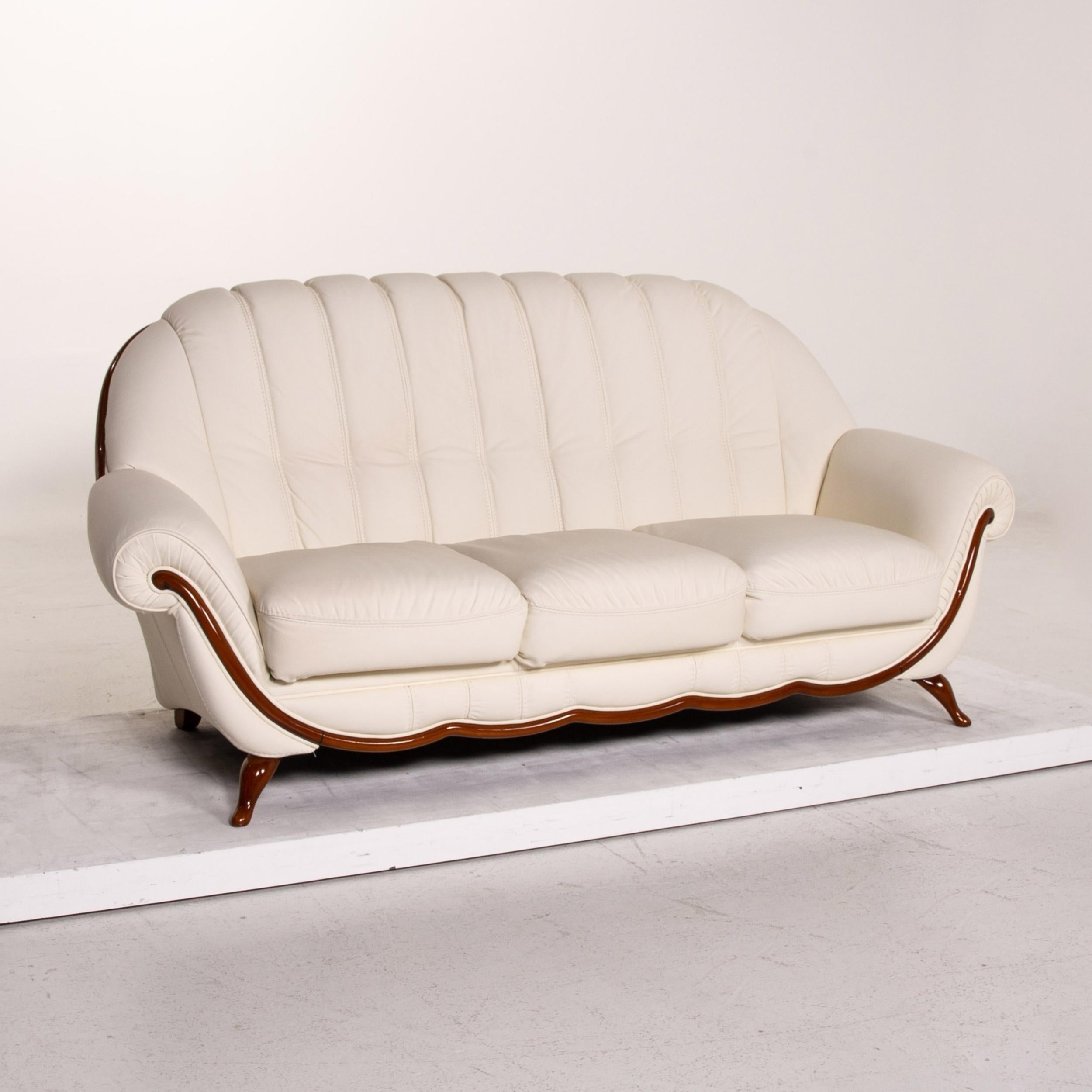 Italian Nieri Leather Sofa Cream Three-Seat Couch For Sale