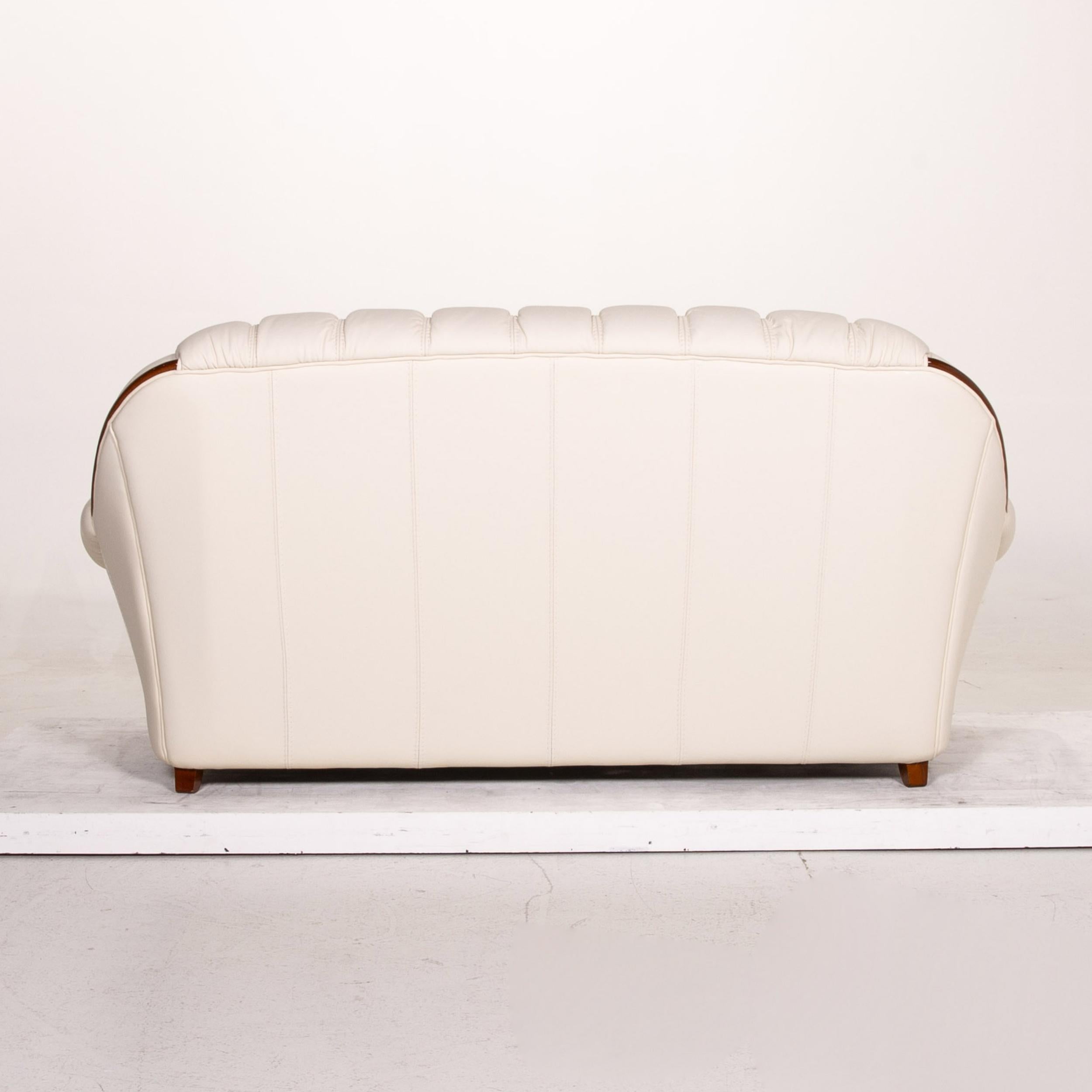 Nieri Leather Sofa Cream Three-Seat Couch For Sale 1
