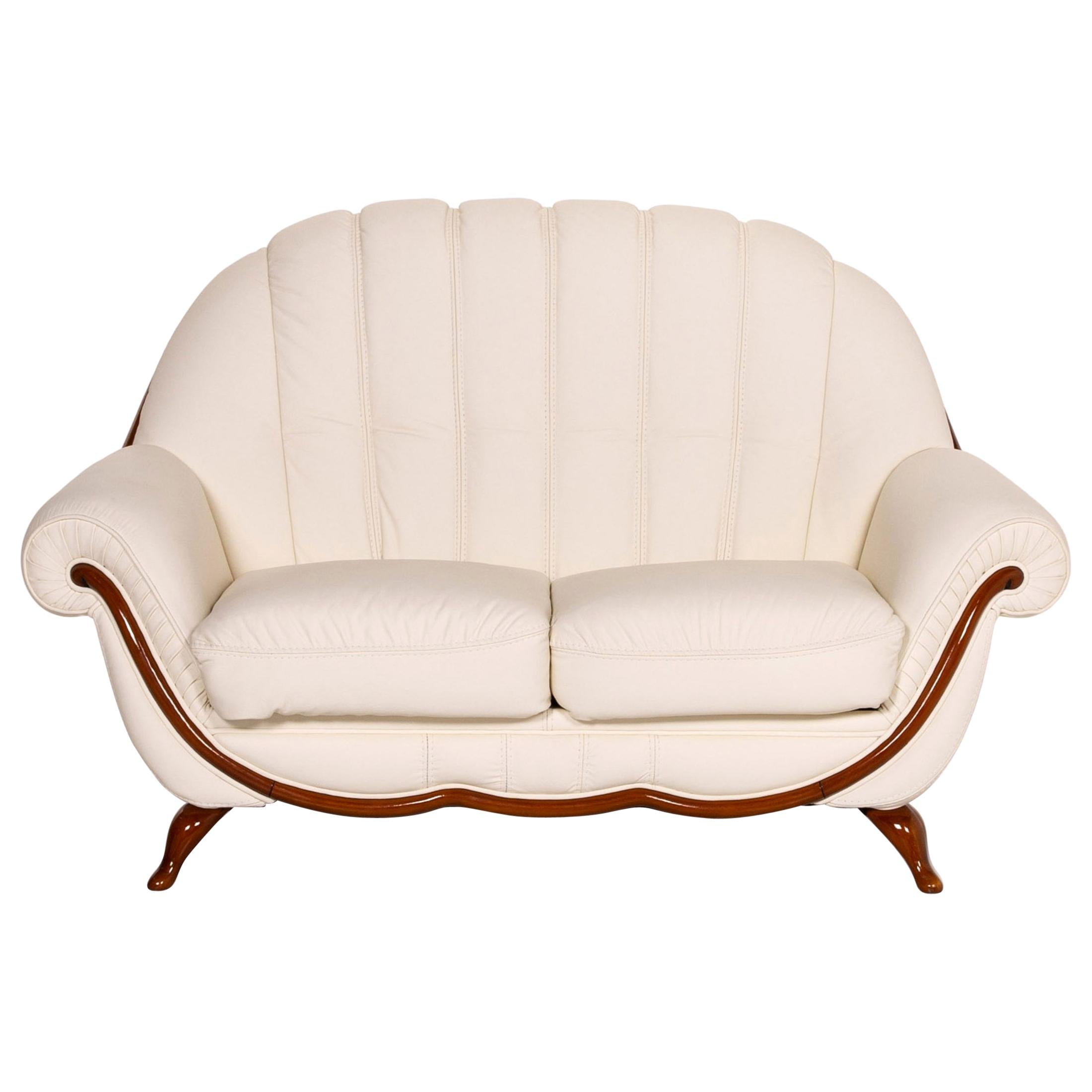 Nieri Leather Sofa Cream Two-Seat Couch For Sale