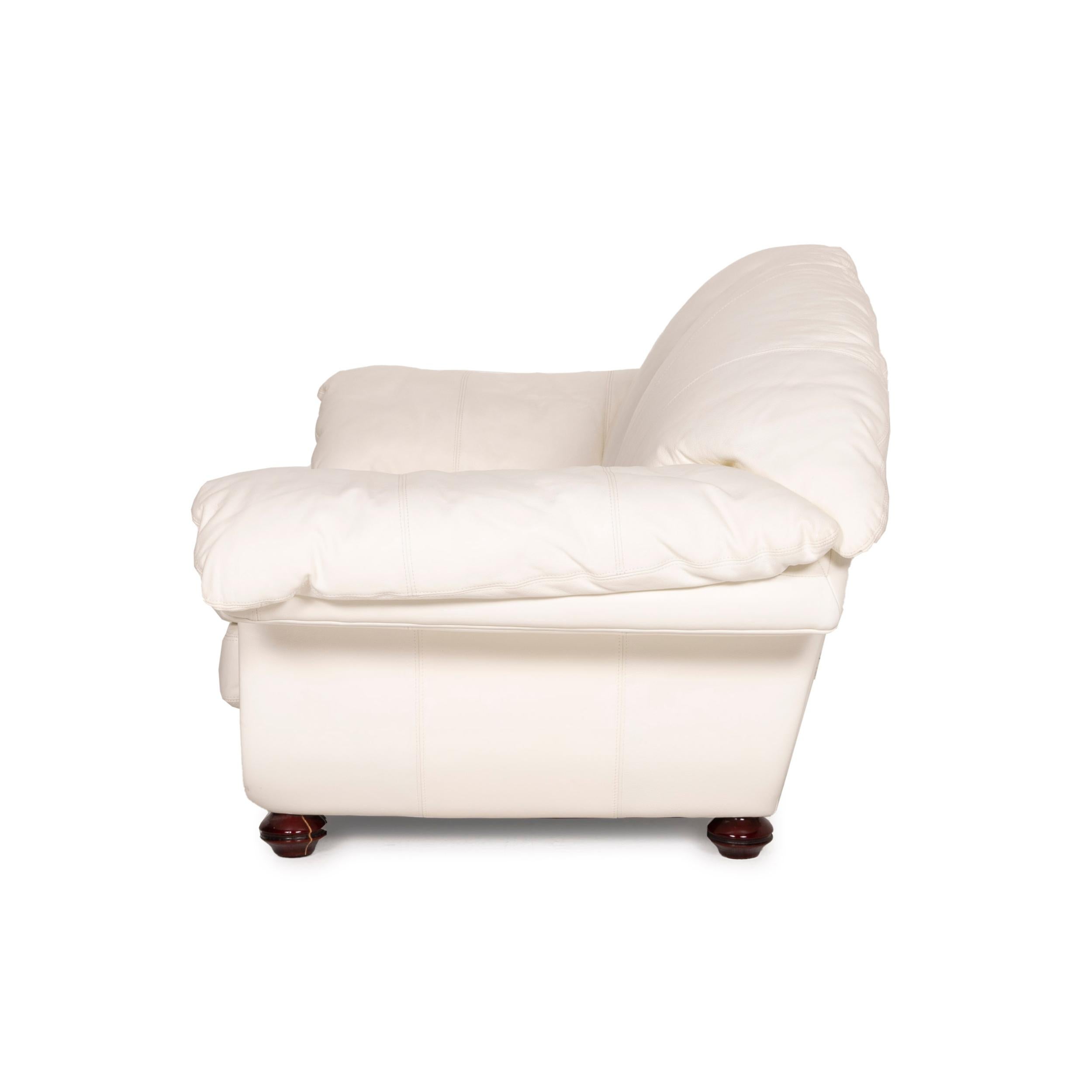 Nieri Leather Sofa Cream Two-Seater Wood 1