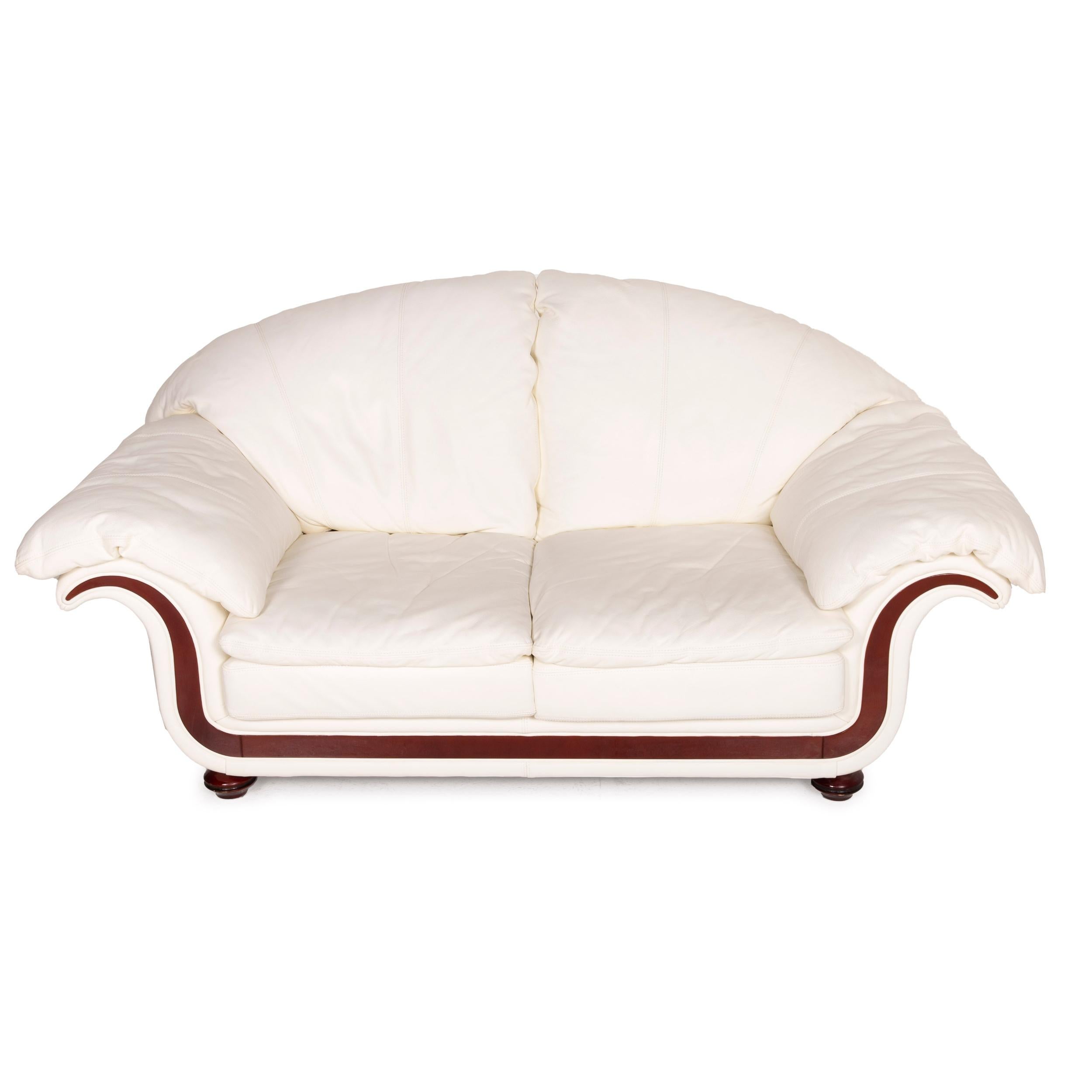 Italian Nieri Leather Sofa Cream Two-Seater Wood