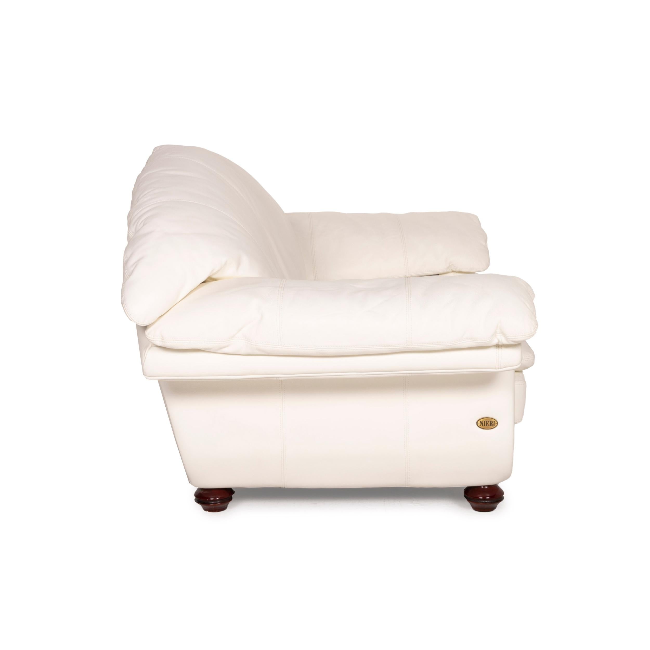 Nieri Leather Sofa Cream Two-Seater Wood In Good Condition In Cologne, DE