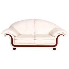 Nieri Leather Sofa Cream Two-Seater Wood