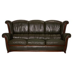 Nieri Leather Sofa Dark Green Three-Seater Couch