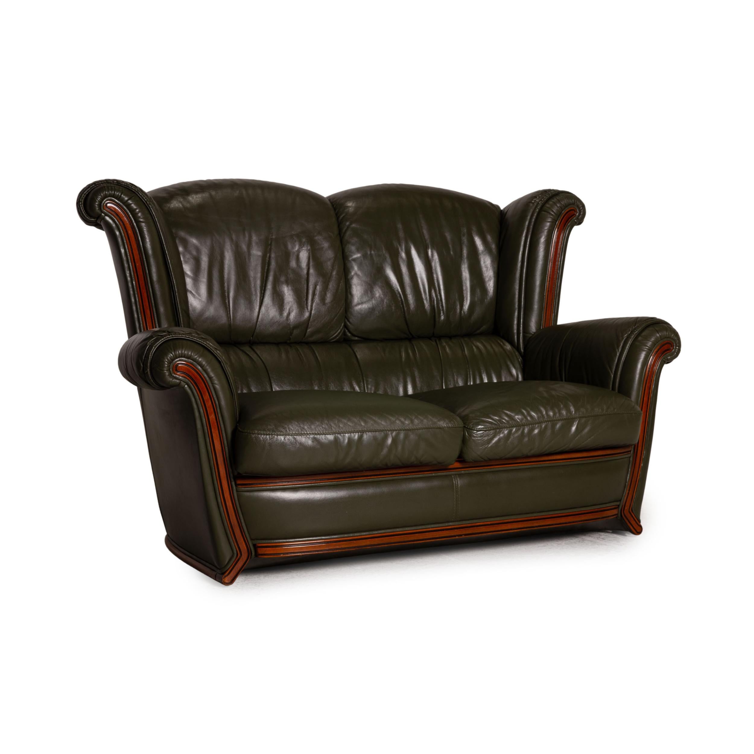 Nieri Leder-Sofa Dunkelgrüne Zweisitzer-Kommode im Angebot 2