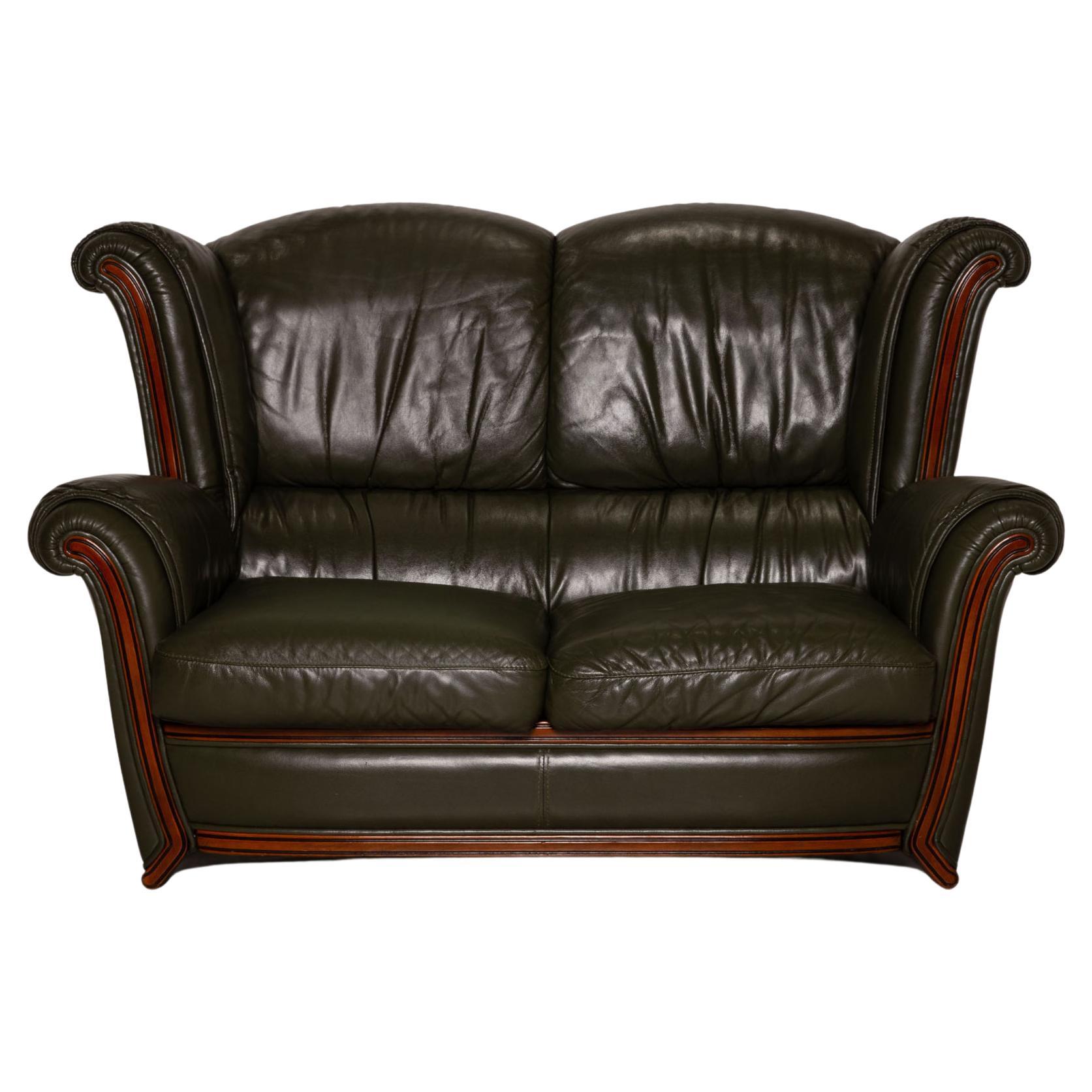 Nieri Leather Sofa Dark Green Two-Seater Couch For Sale