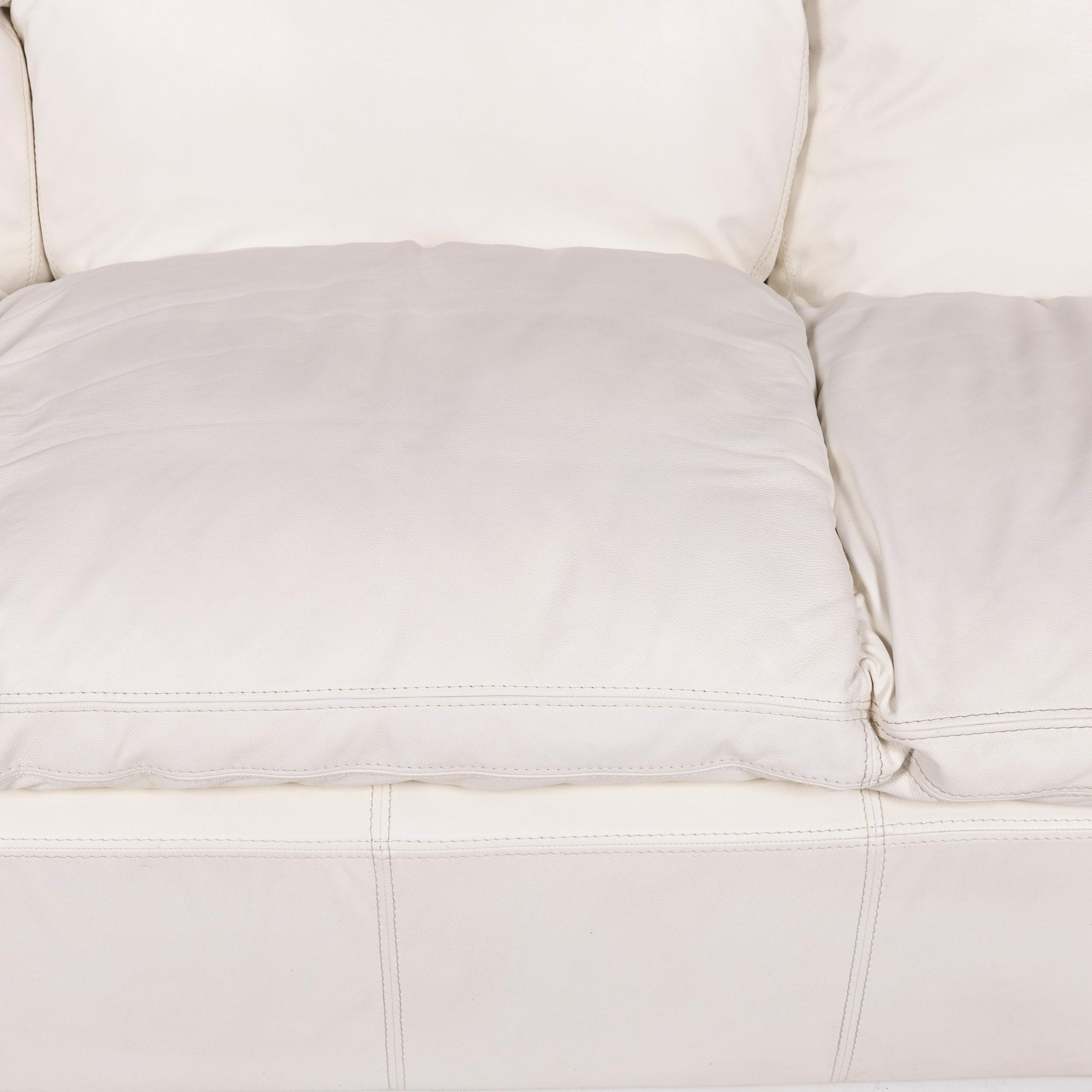 Modern Nieri Leather Sofa White Three-Seat Couch