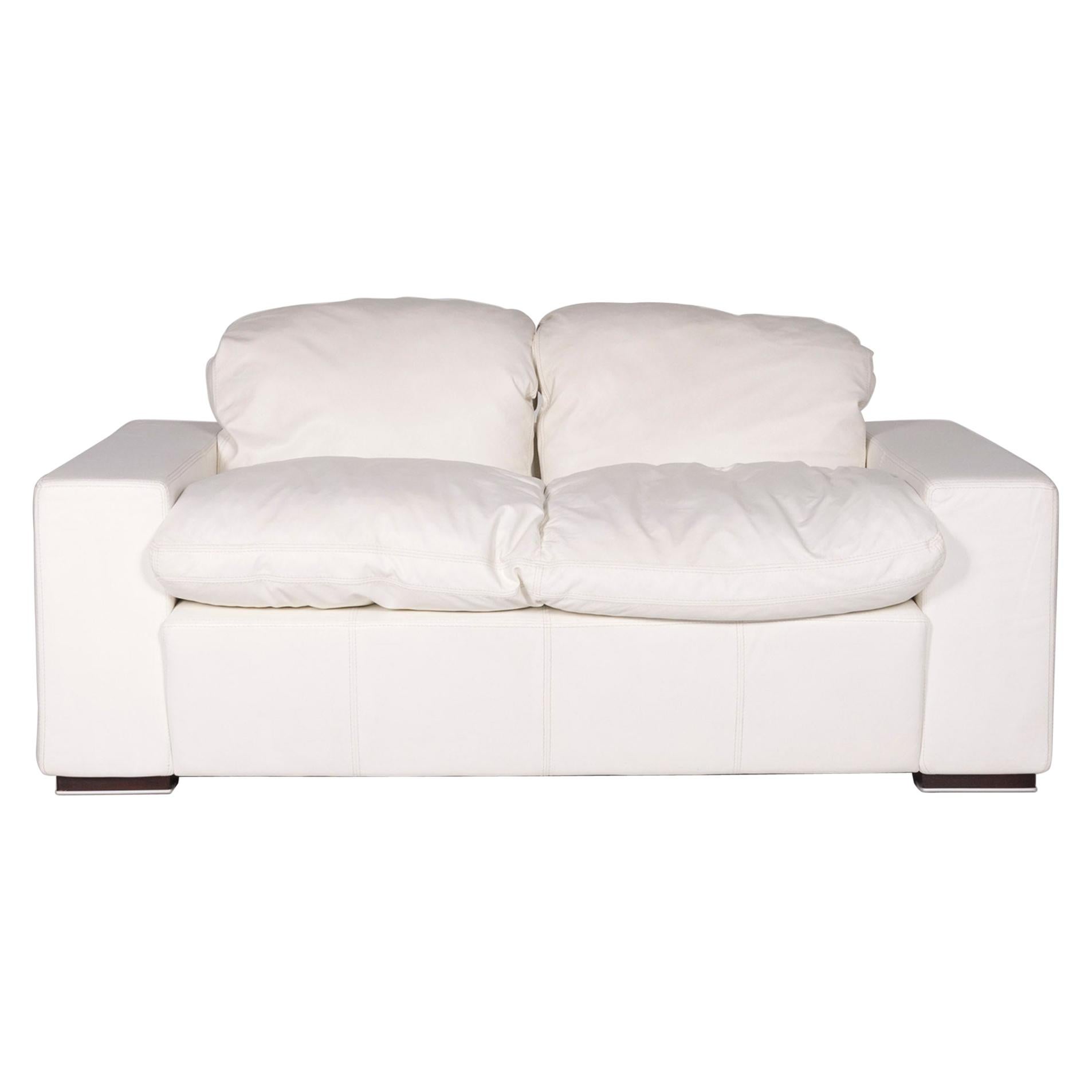 Nieri Leather Sofa White Two-Seat Couch