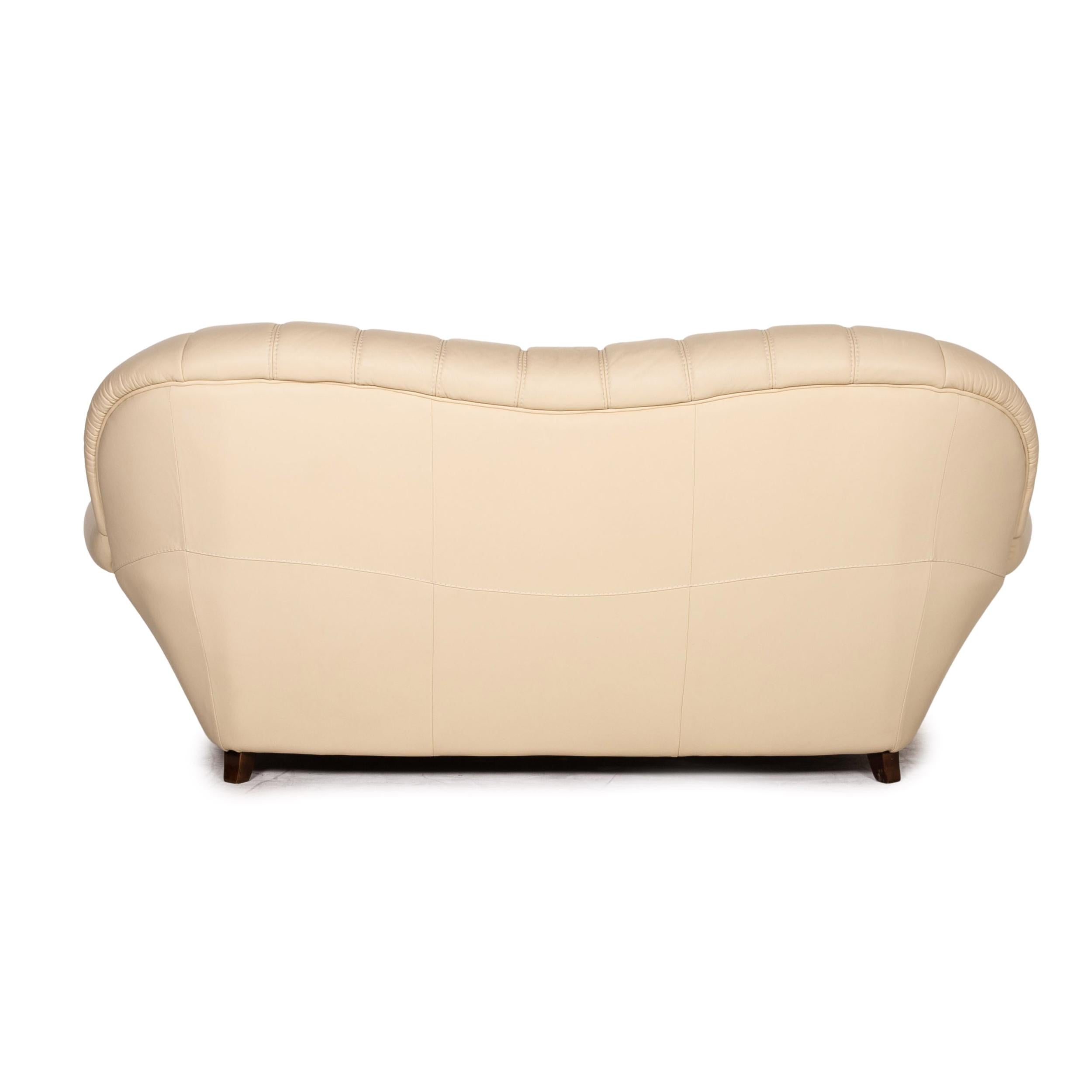 Nieri Leather Wood Sofa Cream Three-Seater Couch For Sale 2