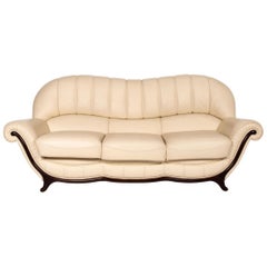Nieri Leather Wood Sofa Cream Three-Seater Couch