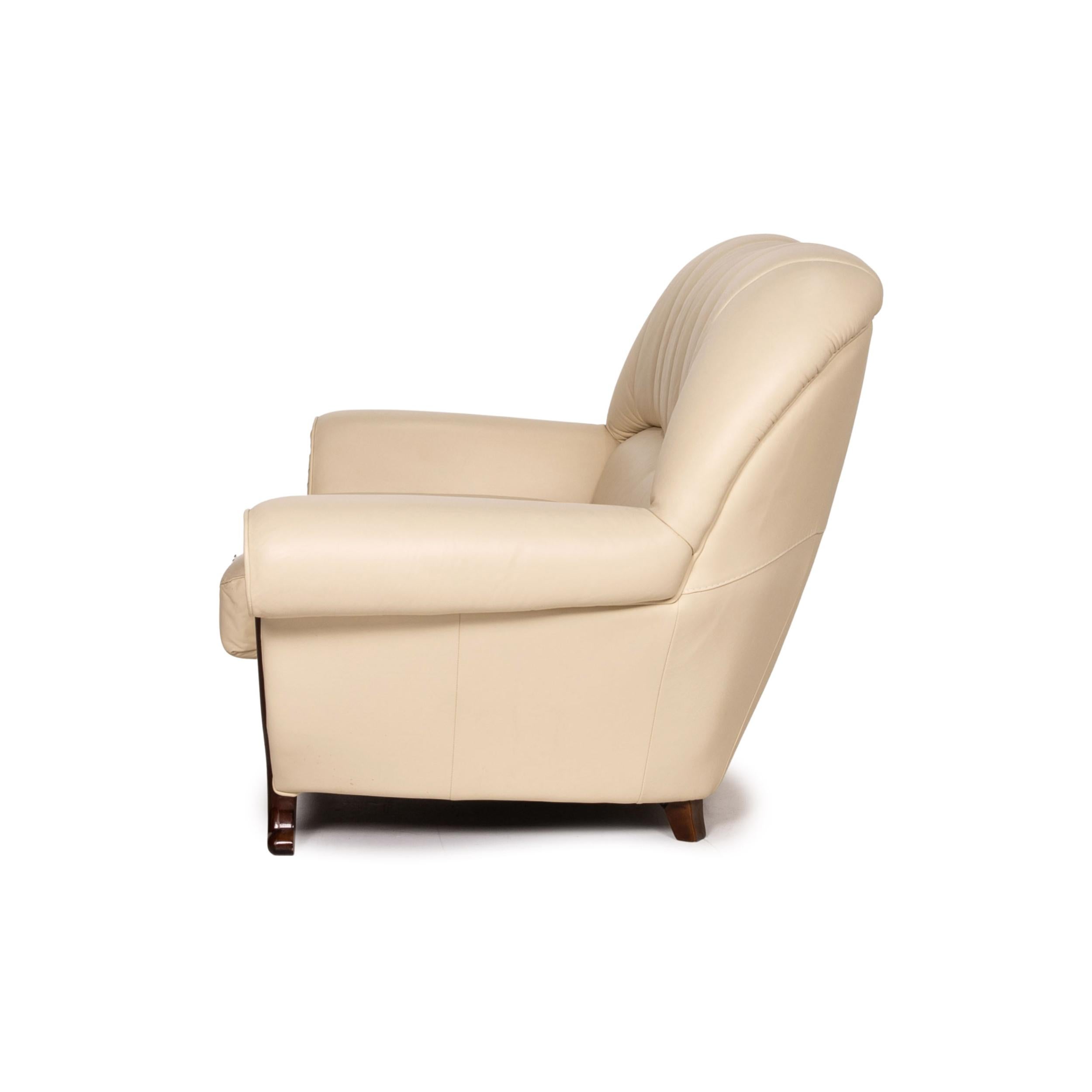 Nieri Leather Wood Sofa Cream Two-Seater Couch For Sale 4