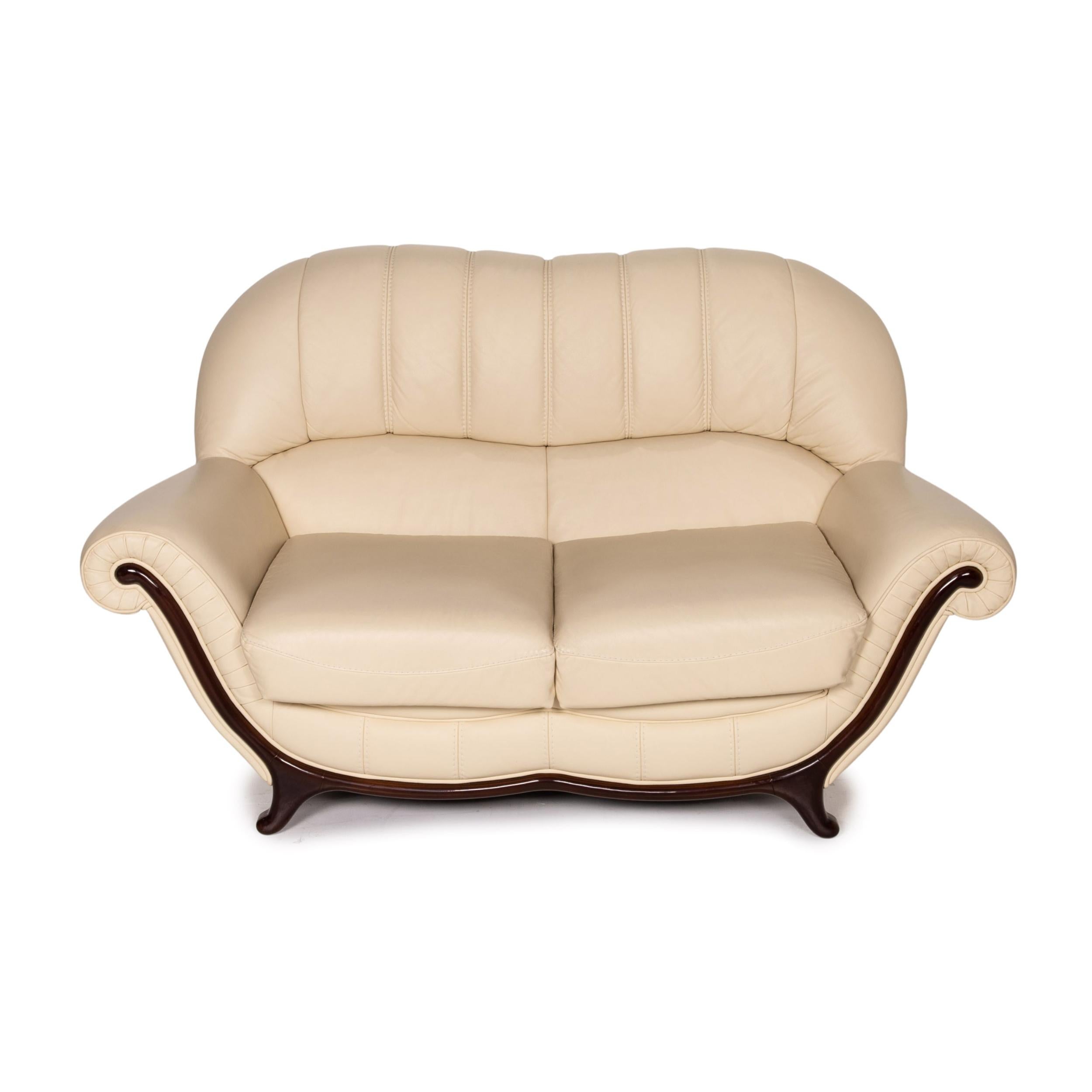 Nieri Leather Wood Sofa Cream Two-Seater Couch For Sale 1