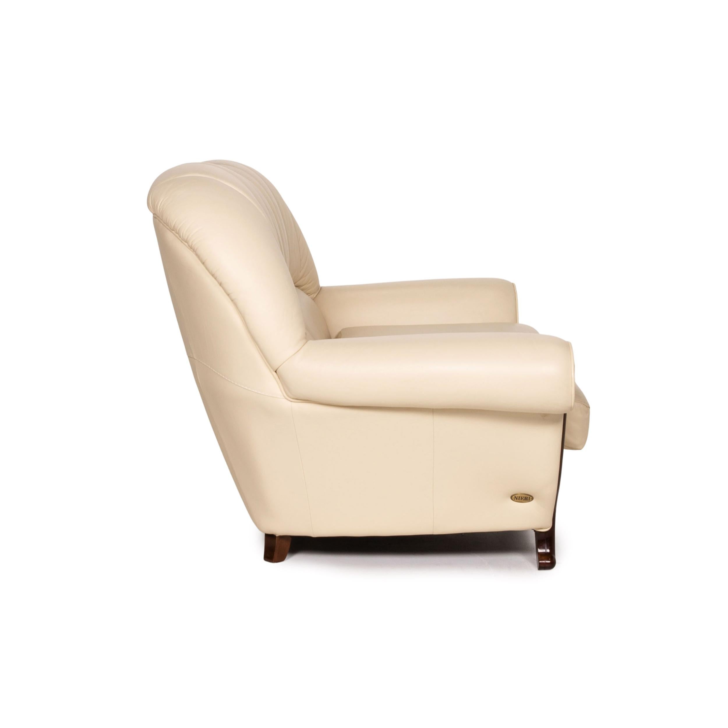 Nieri Leather Wood Sofa Cream Two-Seater Couch For Sale 2