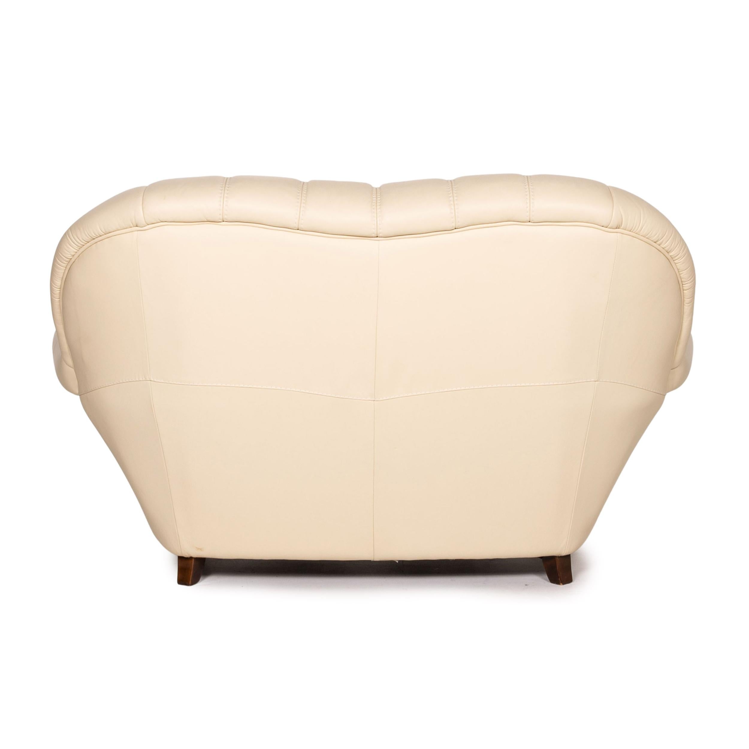 Nieri Leather Wood Sofa Cream Two-Seater Couch For Sale 3