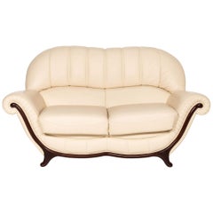 Nieri Leather Wood Sofa Cream Two-Seater Couch