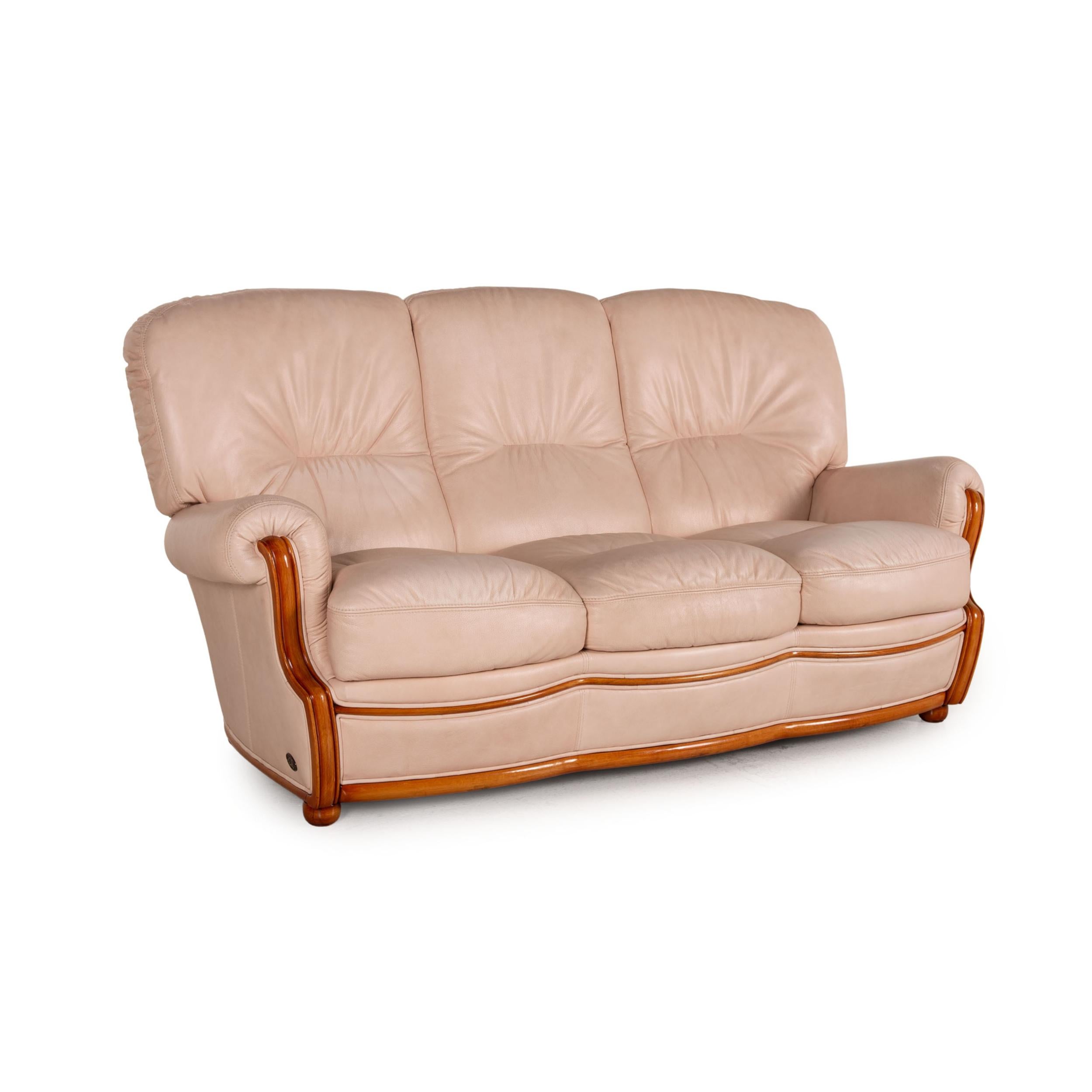 Contemporary Nieri Nevada Leather Sofa Cream Three Seater Couch For Sale