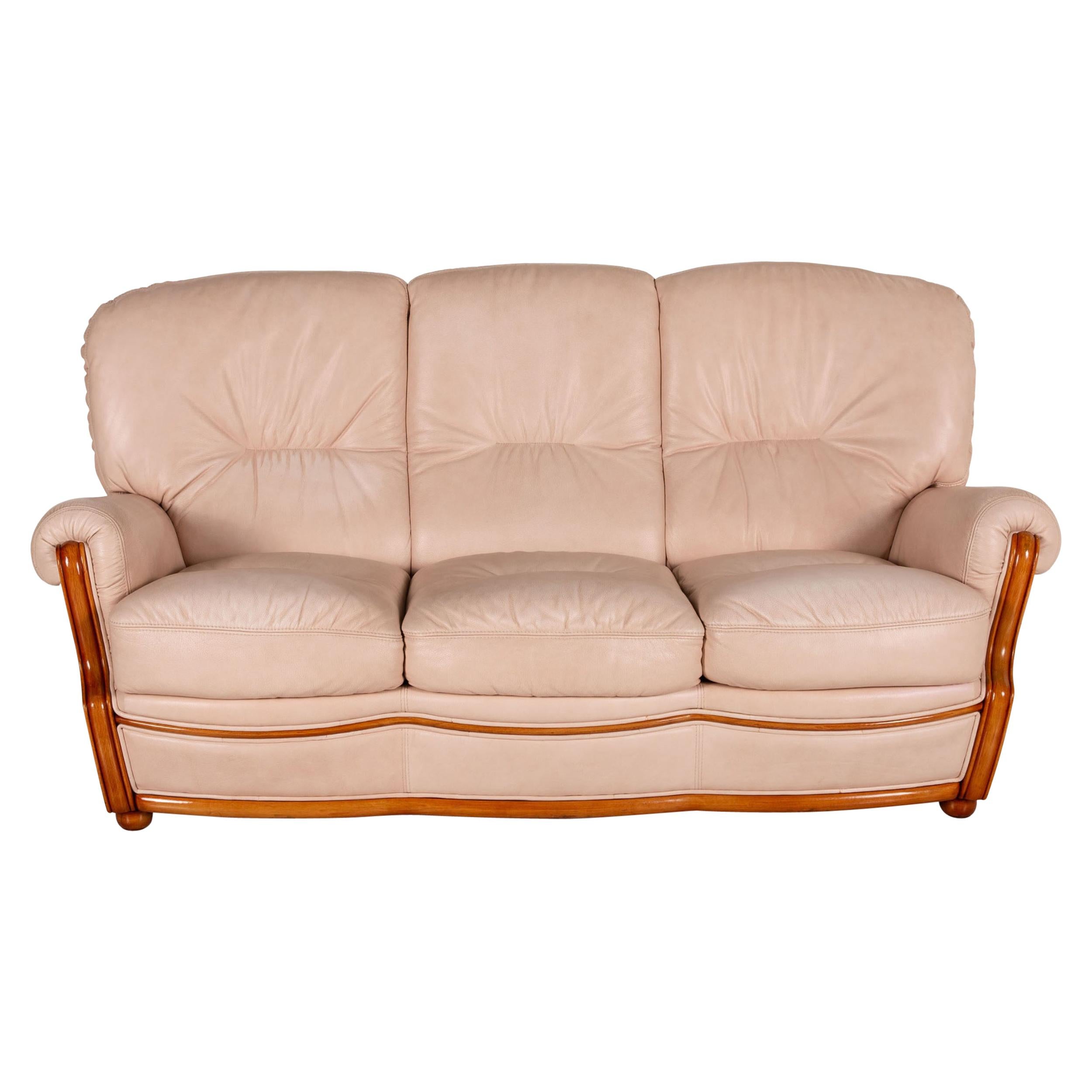 Natuzzi Leather Sofa Cream ThreeSeat Couch at 1stDibs